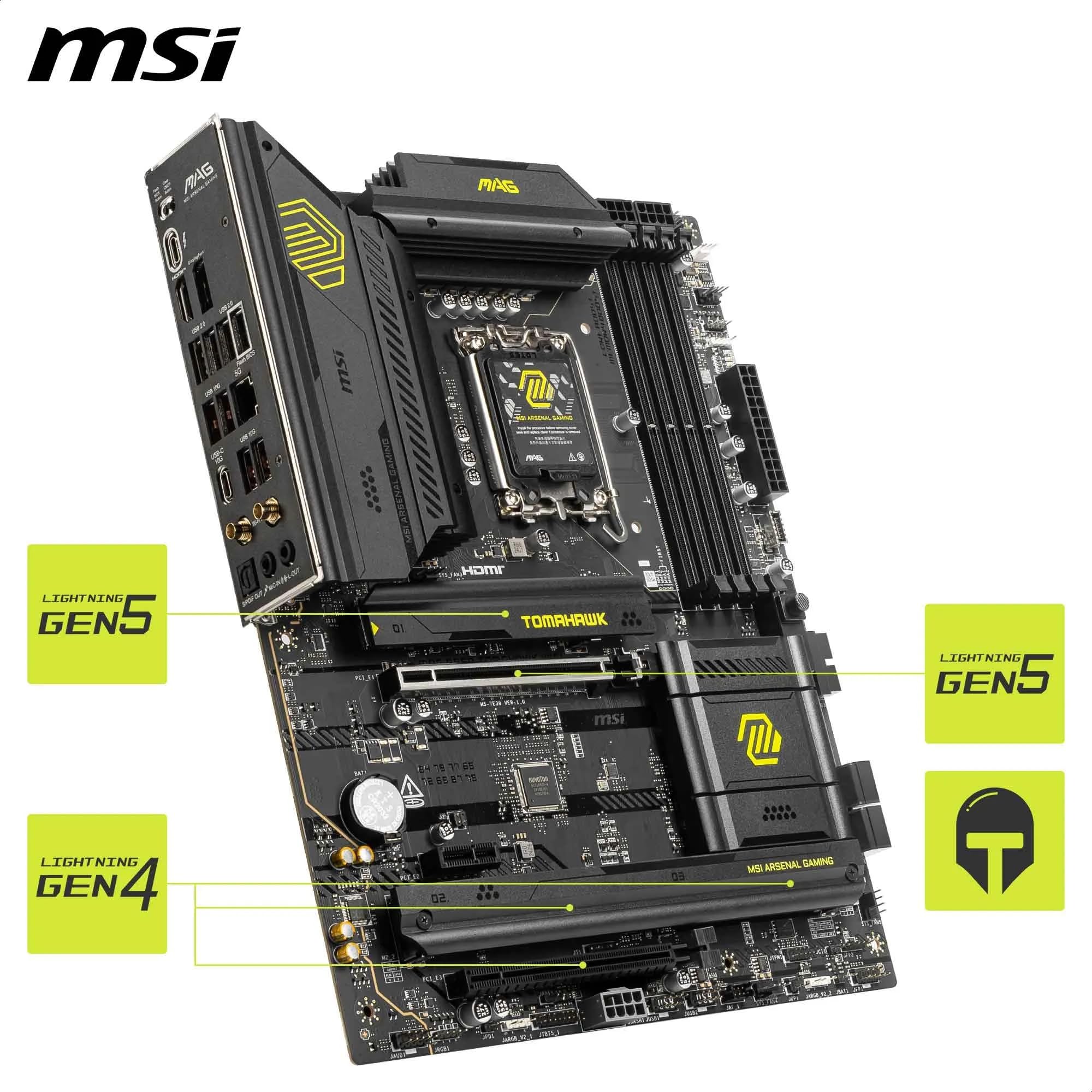 MSI MAG B860 Tomahawk WiFi Motherboard, ATX - Supports Intel Core Ultra Processors (Series 2), LGA 1851 - DDR5 Memory Boost 9200+ MT/s OC, 1 x PCIe 5.0 x16, 1 x M.2 Gen5, 5G LAN, Wi-Fi 7