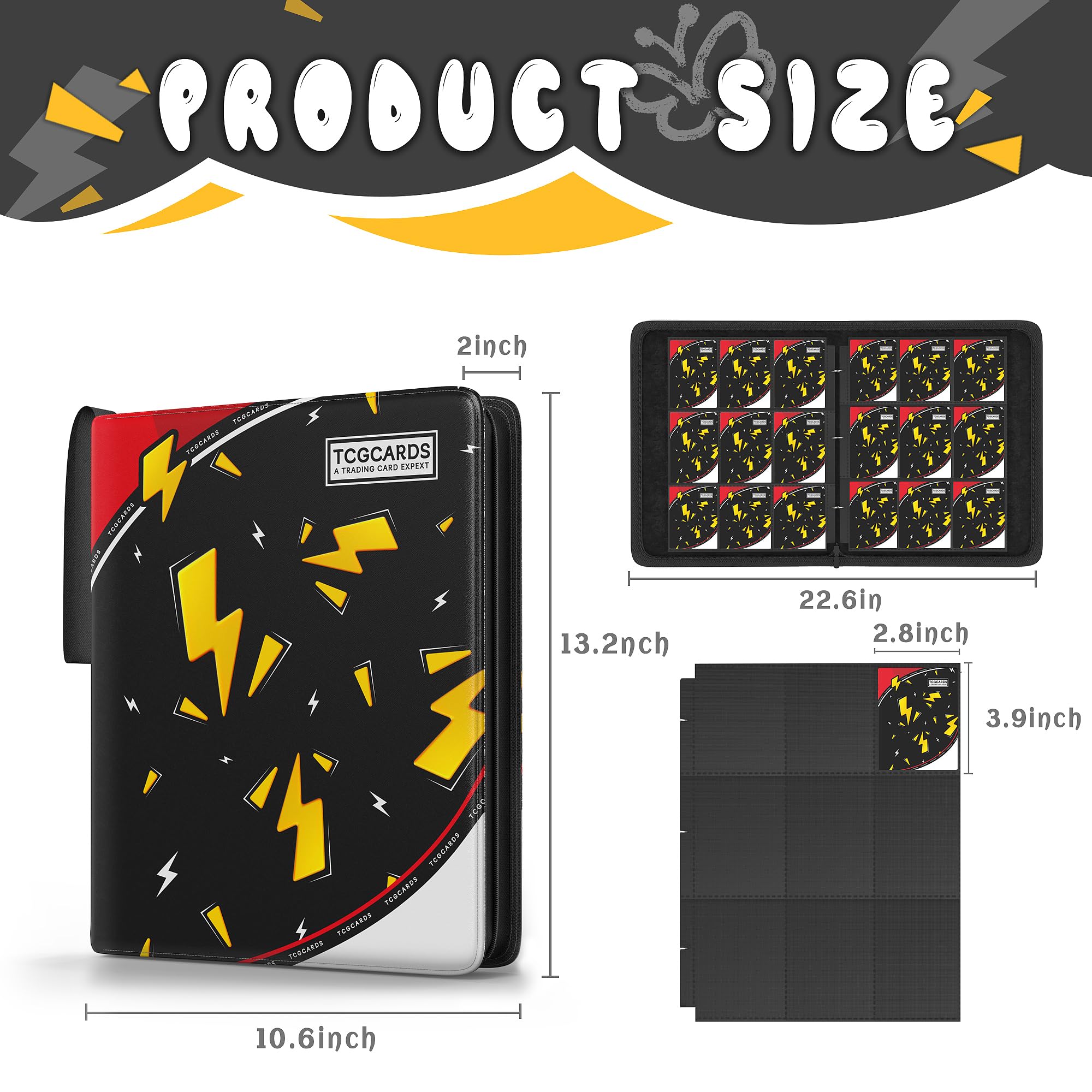 Trading Card Binder 9 Pocket,Card Binder 900 Pockets,Card Book Holder Cards with 50 Removable Sleeves,3-Ring Zip Design MTG/TCG/Sport Collectible Trading Card Albums Gifts for Boys and Girls (Black)