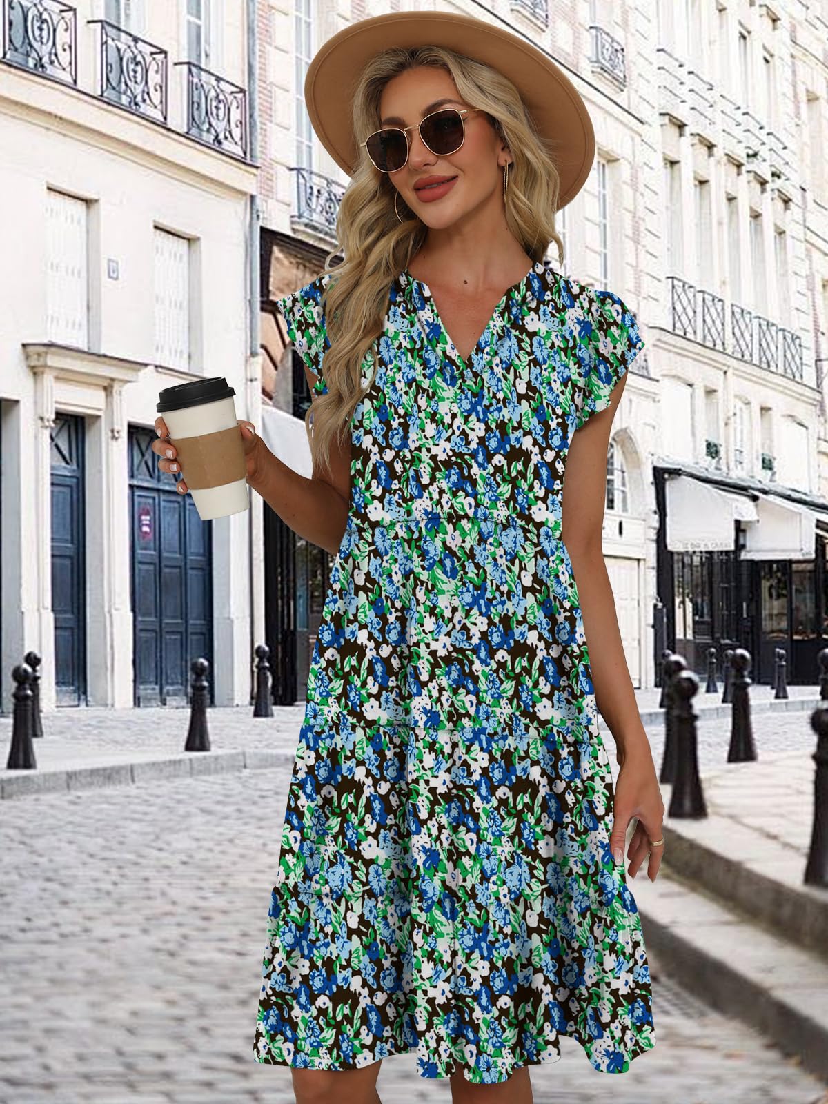Summer Dresses for Women 2026 Elegant Classy Denim Dress Linen Business Casual Airy Skirt Plus Size T Shirt Midi Beach Clothes Boho Maxi Sundresses Fall Fashion Must Haves Blue Flower X-Large
