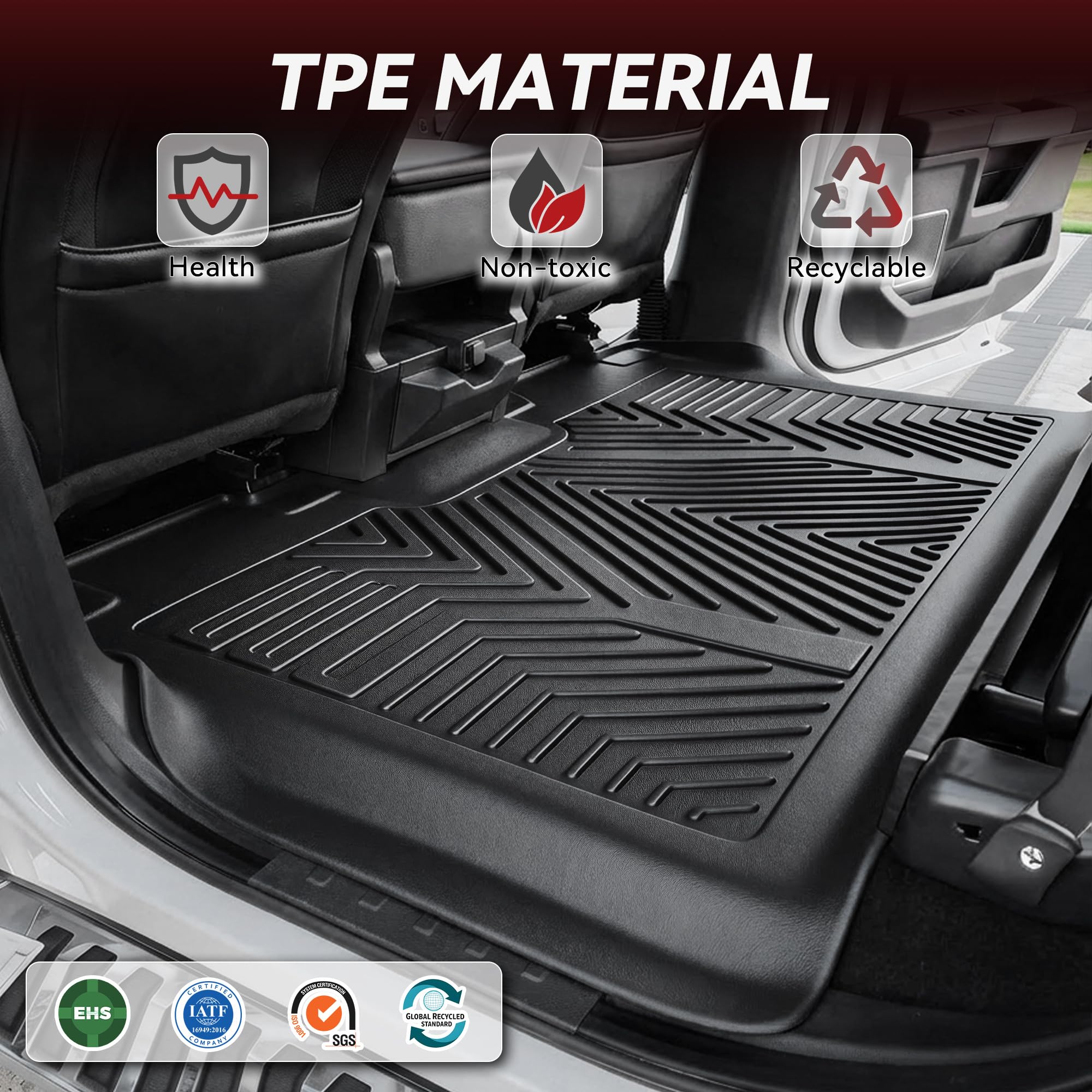 YITAMOTOR Floor Mats Fit for Ford F-150 2015-2026 & F150 Lightning 2022-2026 SuperCrew (Rear w/o U-Seat Flat Storage),TPE All Weather Truck mats, 1st & 2nd Row