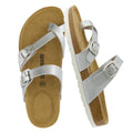 CUSHIONAIRE Luna Sandals for Women, Cork Footbed Womens Sandals for Summer Comfort with Adjustable Straps, Wide Width Available, SILVER 7W