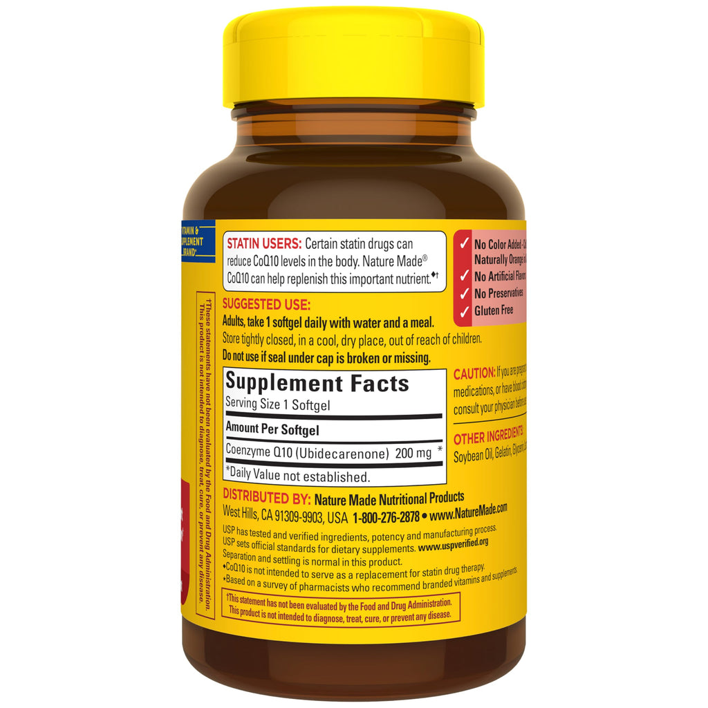 Nature Made CoQ10 200mg Softgels, Dietary Supplement for Heart Health Support, 105 Softgels, 105 Day Supply