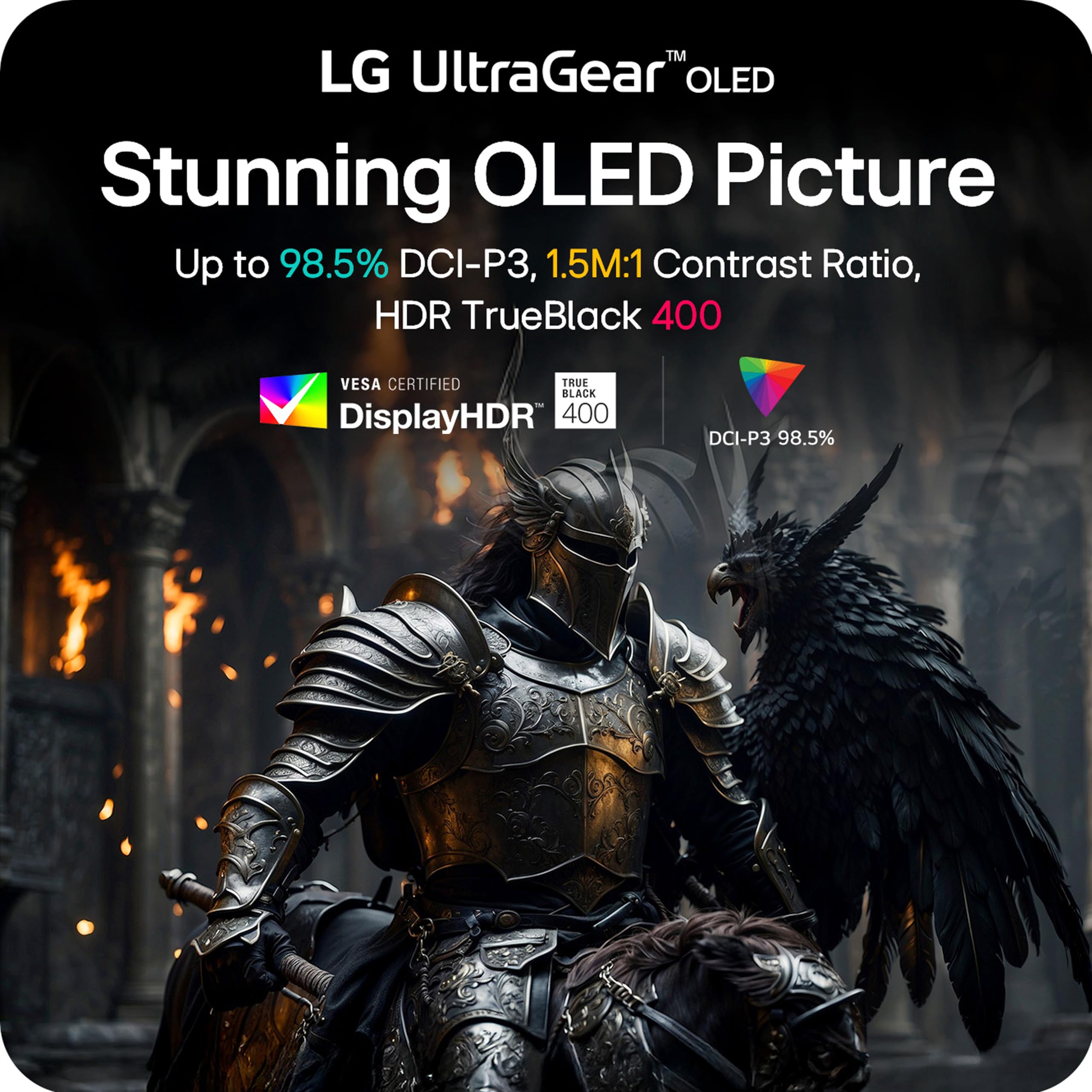 LG 27GX704A-B 27-inch Ultragear QHD (2650x1440) OLED Gaming Monitor 240Hz, 0.03ms, NVIDIA G-Sync Compatible, AMD FreeSync Premium Pro, VESA Display HDR TrueBlack400, HDMI 2.1, DisplayPort, Black