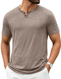 COOFANDY Men's Soft T Shirts Short Sleeve Burnout Notch Neck Tee Shirt Casual Stylish Summer Wear Khaki