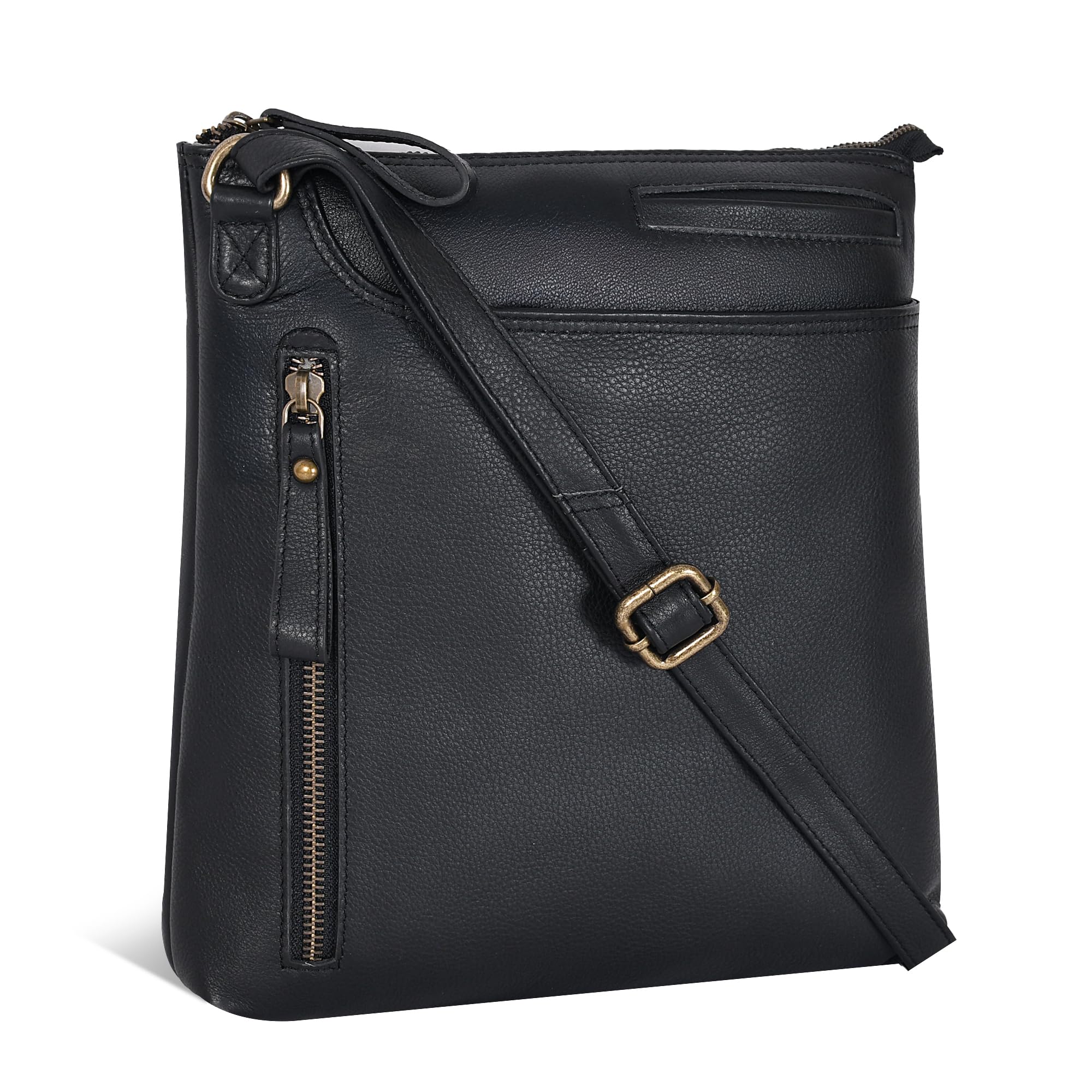 Leather Crossbody Bags for Women - Ladies Sling Handbags - Medium Cross body Purses Handbags - Purses For Women (Black Washed)