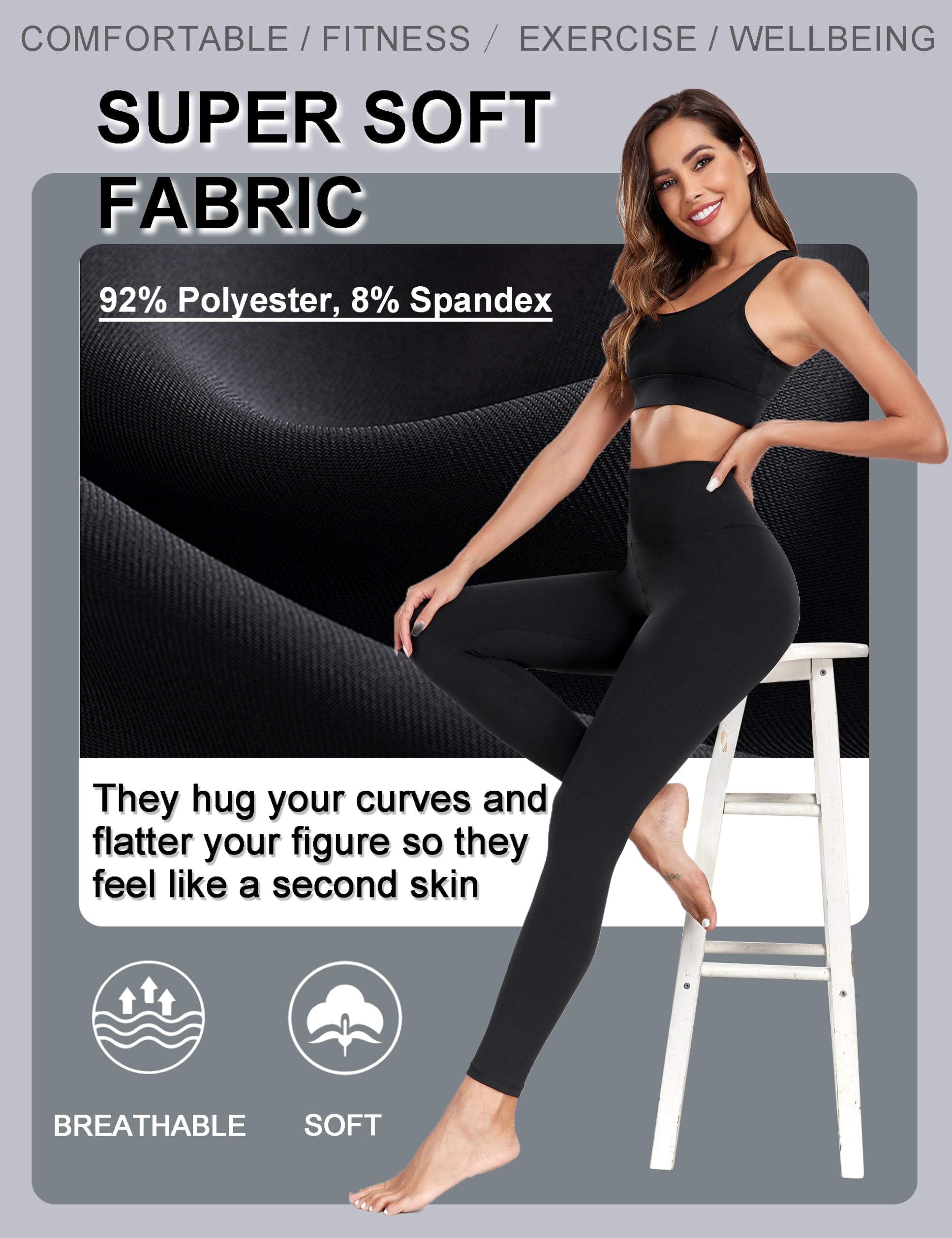 FULLSOFT Buttery Soft Black Leggings for Women - High Waisted Tummy Control No See Through Workout Clothes for Women Yoga Cycling Spandex Tights Butt Lifting Pants Fitness Clothing(Black,S-M)