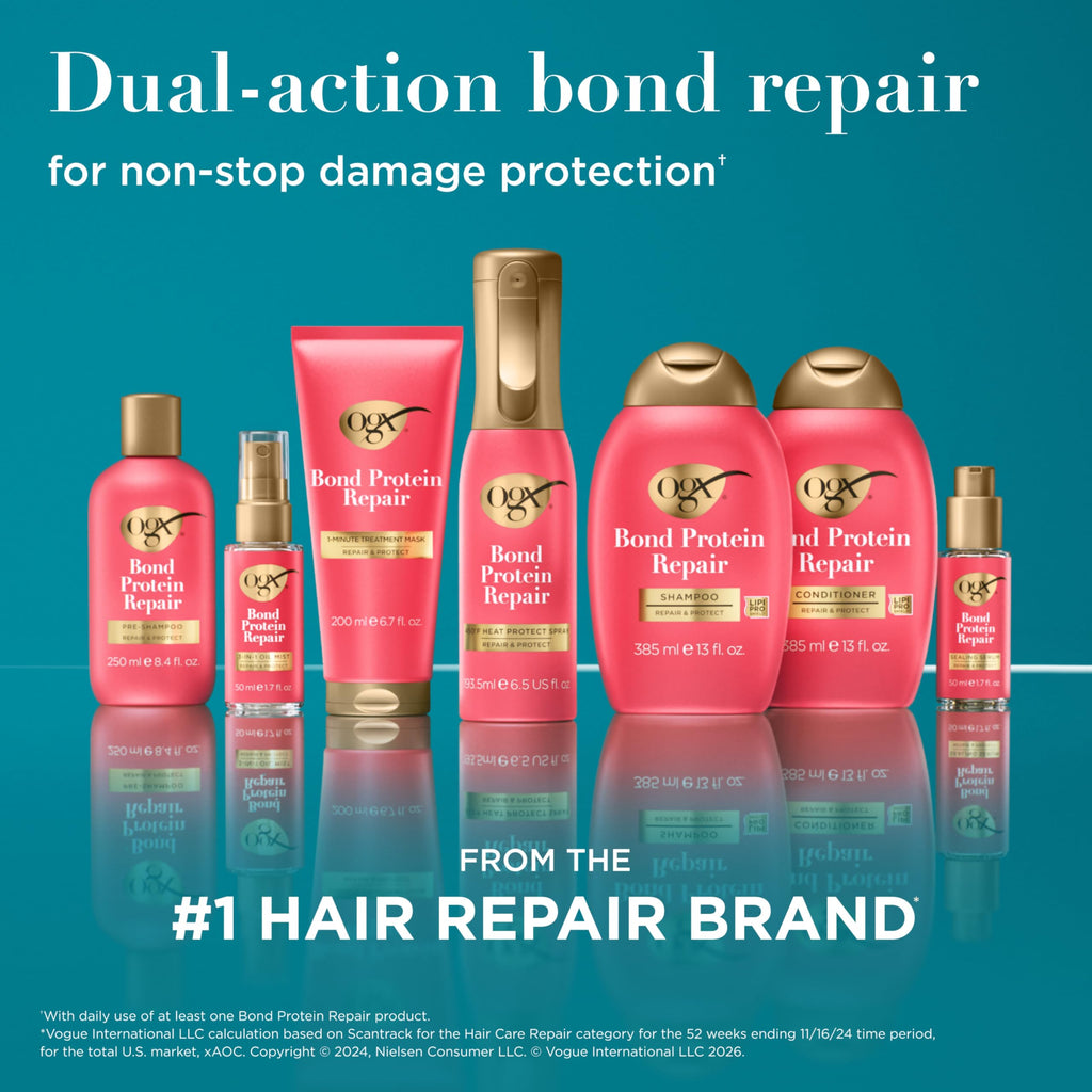 OGX Repair & Protect Bond Protein Repair 1-Minute Treatment Mask, Deep Conditioning Hair Mask Rapidly Repairs for Shiny, Smooth Hair That Lasts Between Washes, 6.7 fl. oz