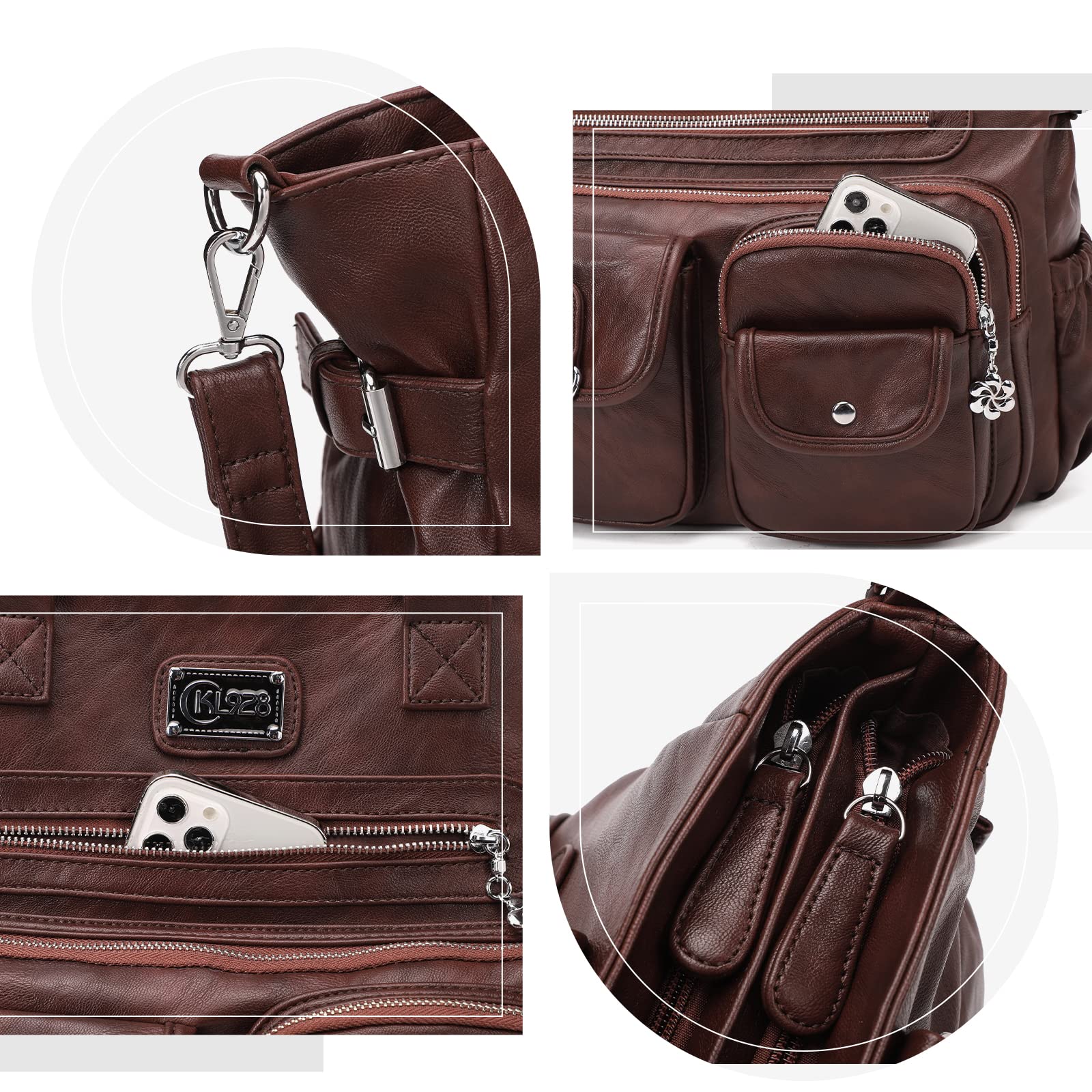 KL928 Large Purses for Women Shoulder Bag Tote Handbags Stylish Vegan Leather Hobo Bags Ladies (01-Coffee)