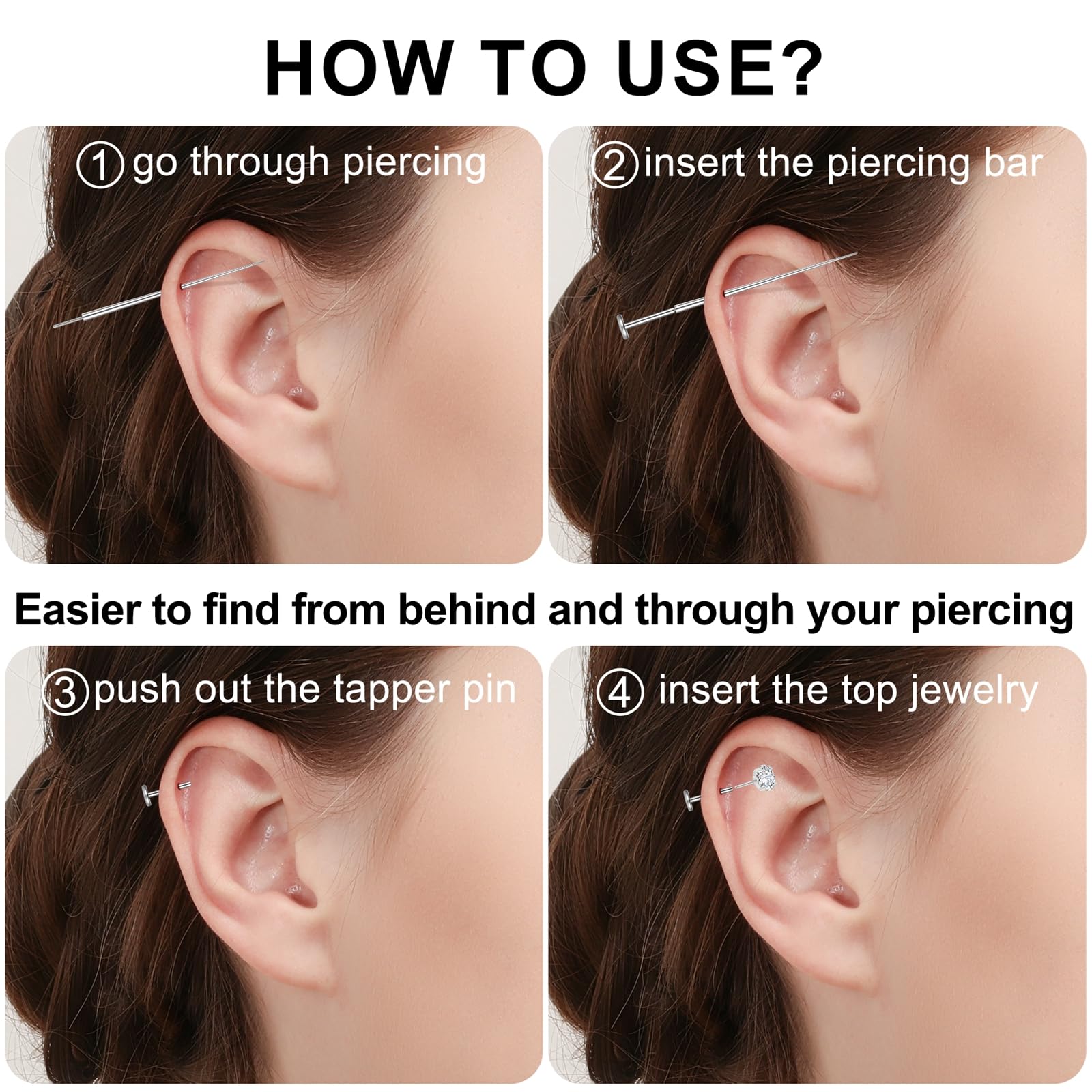 Gotumo 20G Flat Back Earrings Stud G23 Titanium Threadless Tragus Labret Cartilage Lip Medusa Conch Body Piercing Jewelry for Women Men Silver