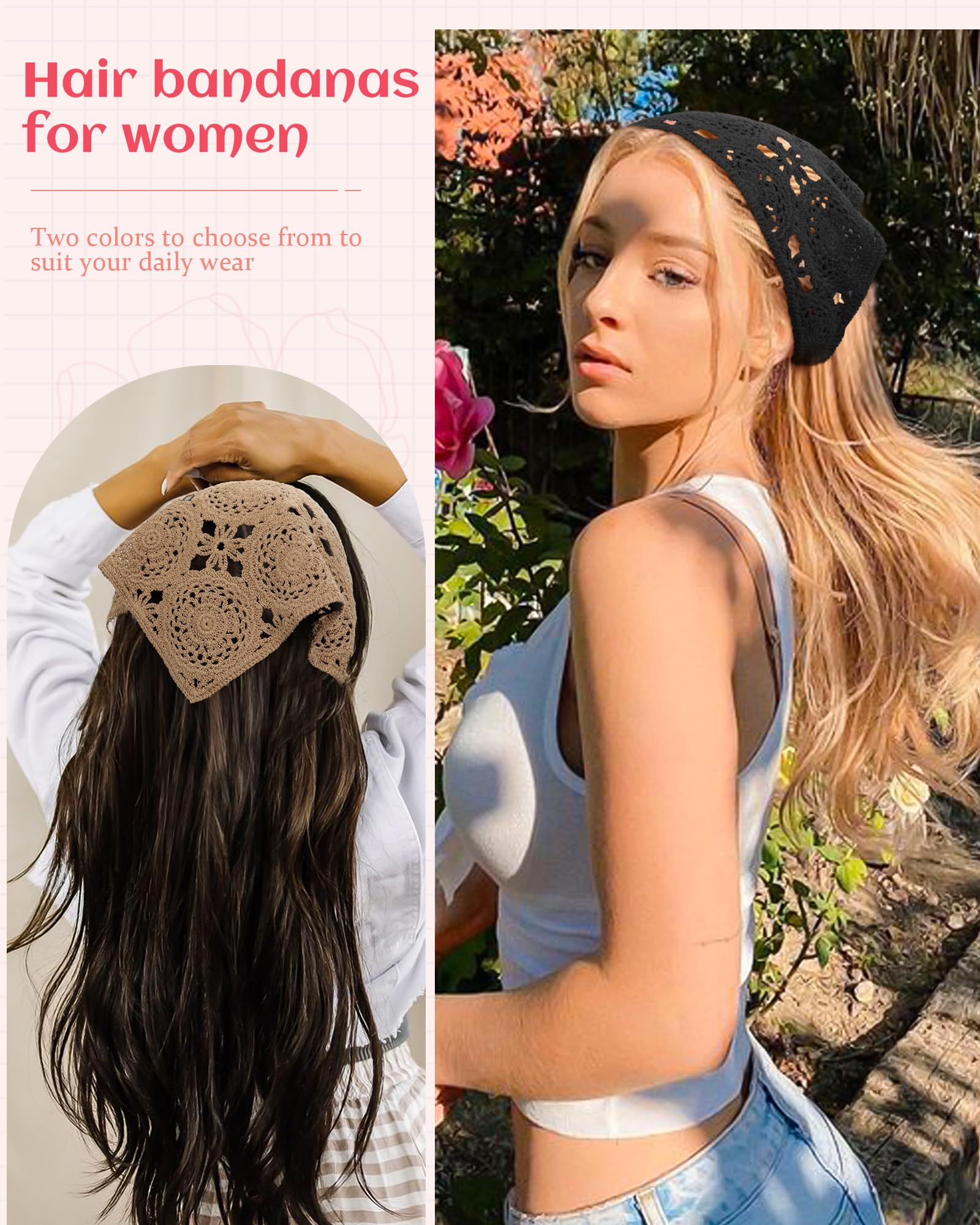 HAIMEIKANG 2 Pcs Crochet Hair Bandanas Headscarf for Women Boho Hair Scarf