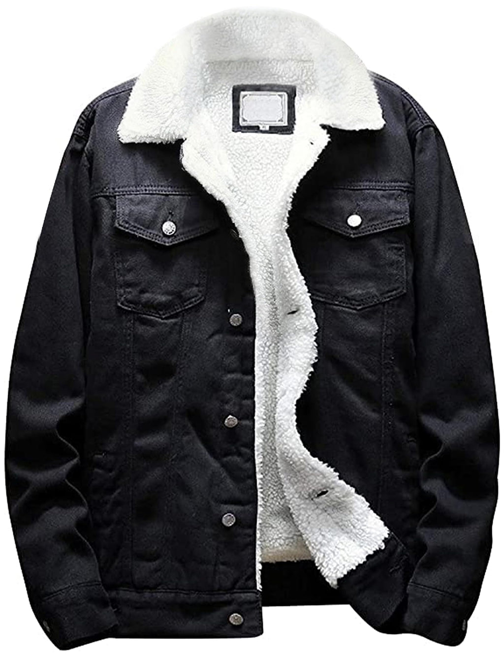 Springrain Men's Sherpa Fleece Lined Denim Jacket Warm Winter Trucker Jacket Cowboy Jean Jacket(ClassicBlack-L)