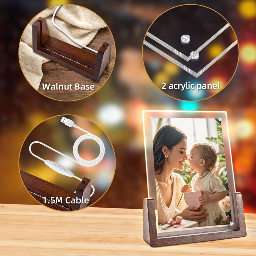 JUOIFIP Mothers Day Gifts-Light Up Picture Frame 5x7 with Led Clor-Changing- Cute Photo Frame Gifts for Couple, Girl Friend or Family, Clear Acrylic Frames Fits Photos of 4 x 6 or 5 x 7 In (Vertical) , Lovely Lamp Decor