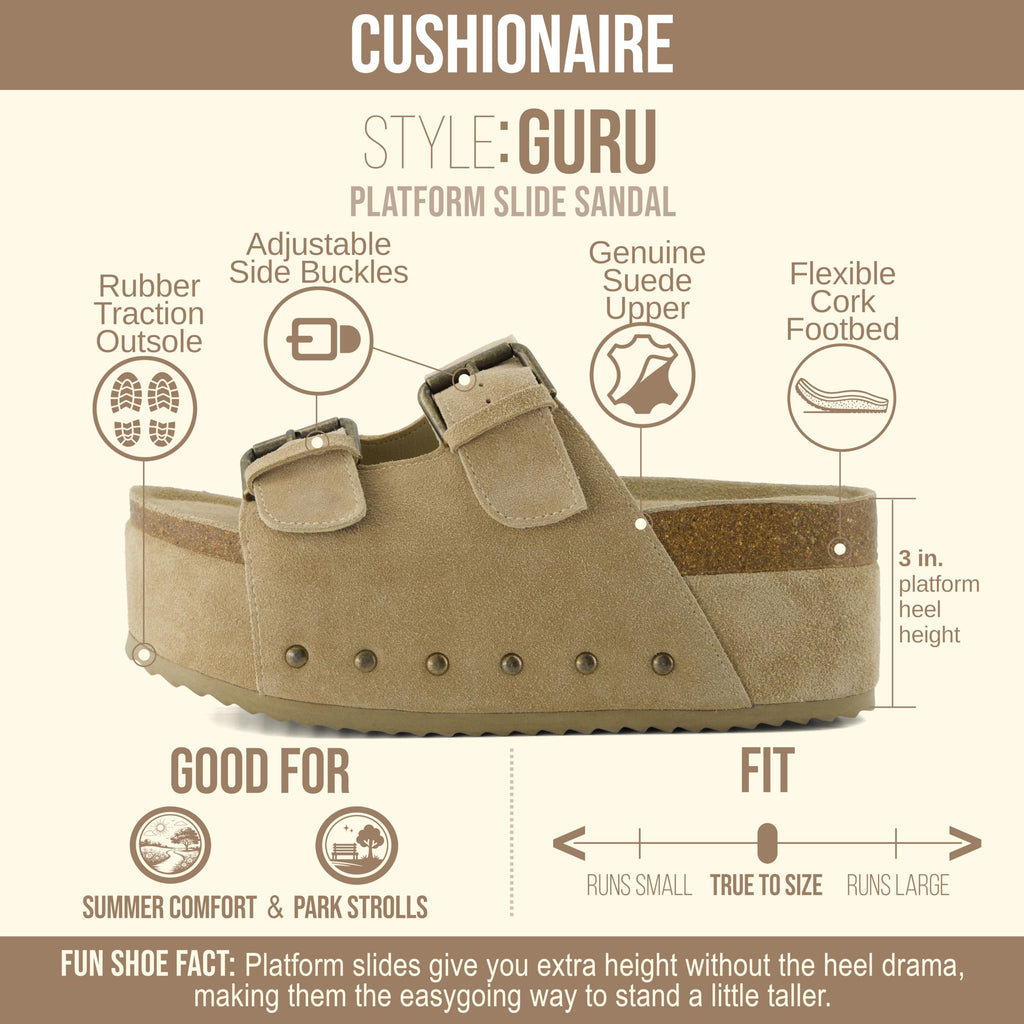 CUSHIONAIRE Guru Platform Sandals Women Footwear – Comfortable Genuine Leather Footbed Studded Chunky Slide Summer Sandals for Women 2026, KHAKI 11