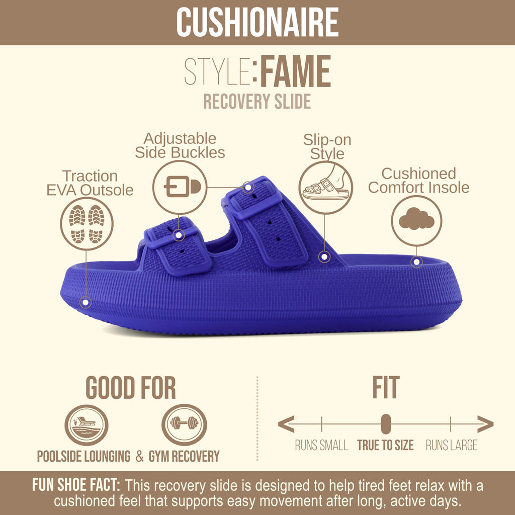 CUSHIONAIRE Fame Pillow Recovery Sandals for Women, Adjustable Double Buckle Waterproof EVA Cloud Slides for Women, BRIGHT BLUE 7