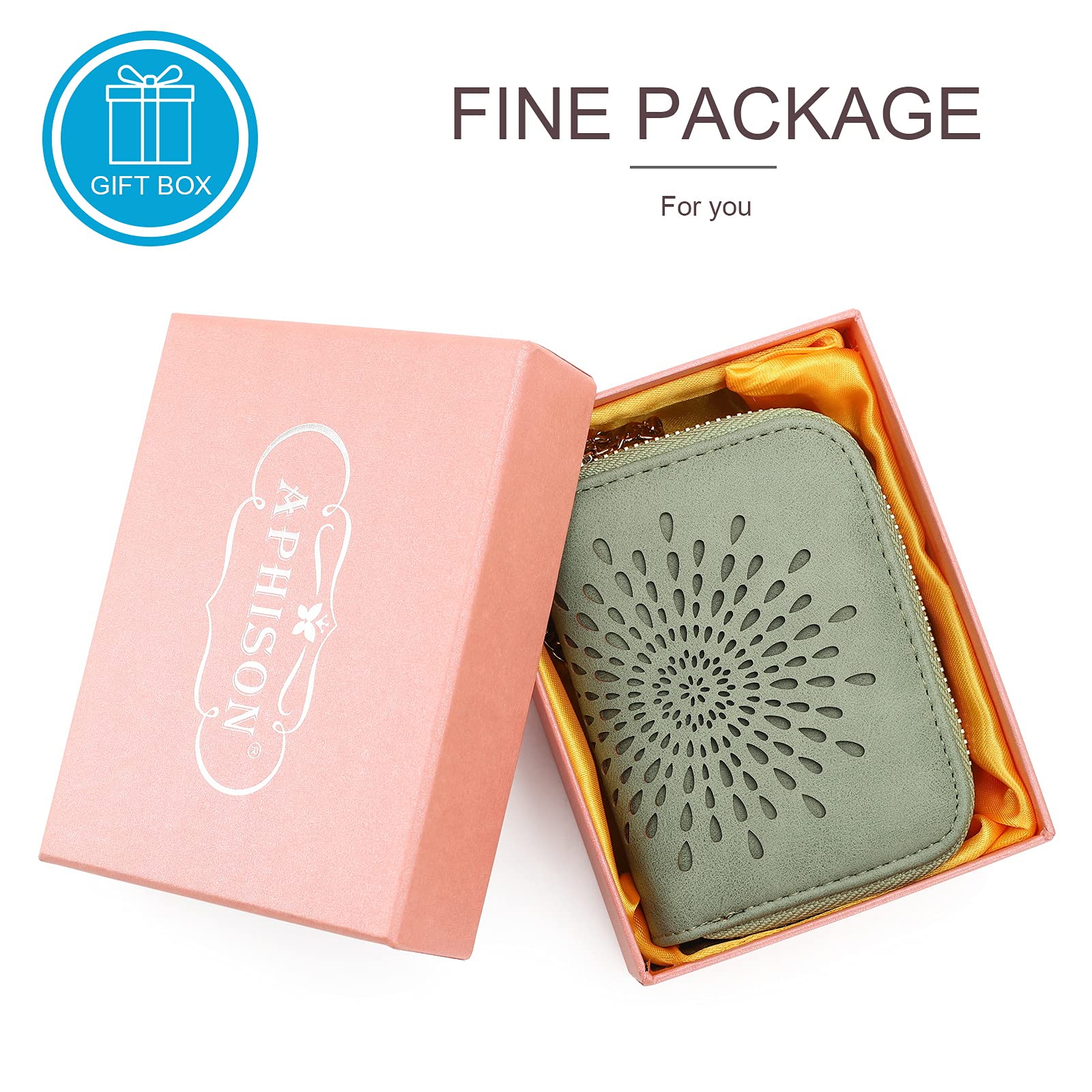 APHISON RFID Credit Card Holder Zipper Card Case Keychain Small Wallet for Women 1942-2 GREEN