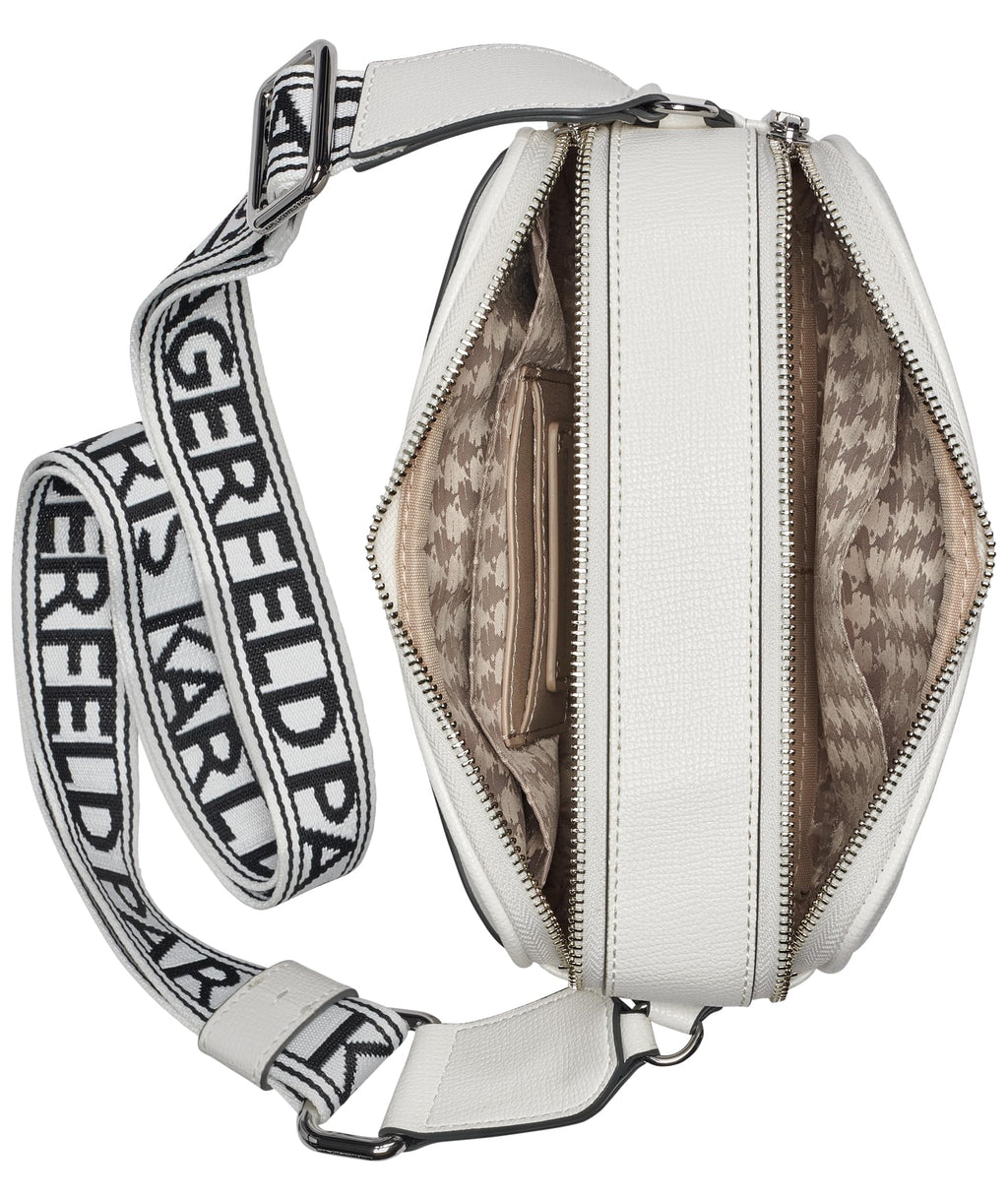 KARL LAGERFELD Women's Maybelle Solid Crossbody with Logo, Winter White/Combo, One Size