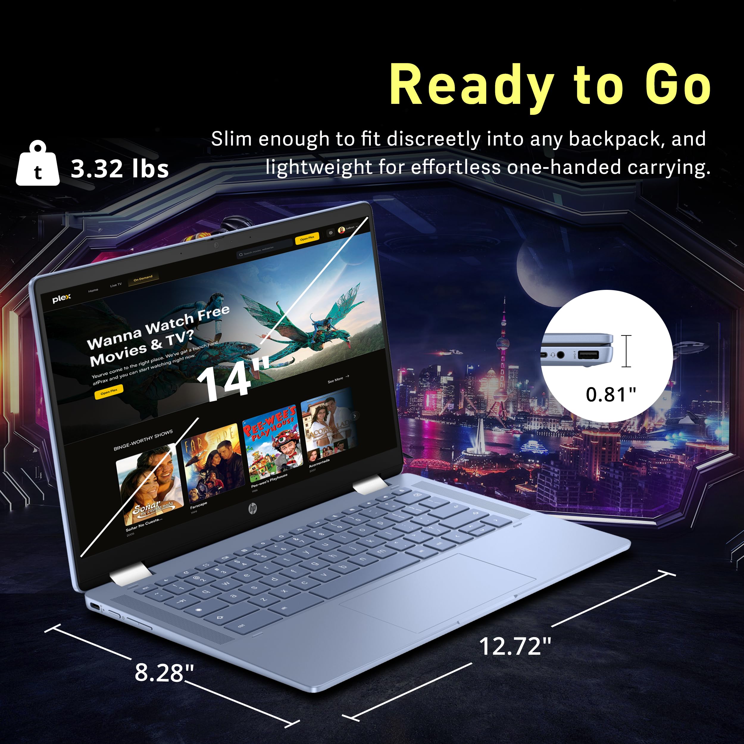 HP Chromebook x360 14" FHD Touchscreen Laptop, Intel Processor N100, 4GB RAM, 224GB Storage(64GB eMMC+160GB Docking Station Set), Intel UHD Graphics, 720p HD Camera, Wi-Fi 6, Chrome OS, Sky Blue