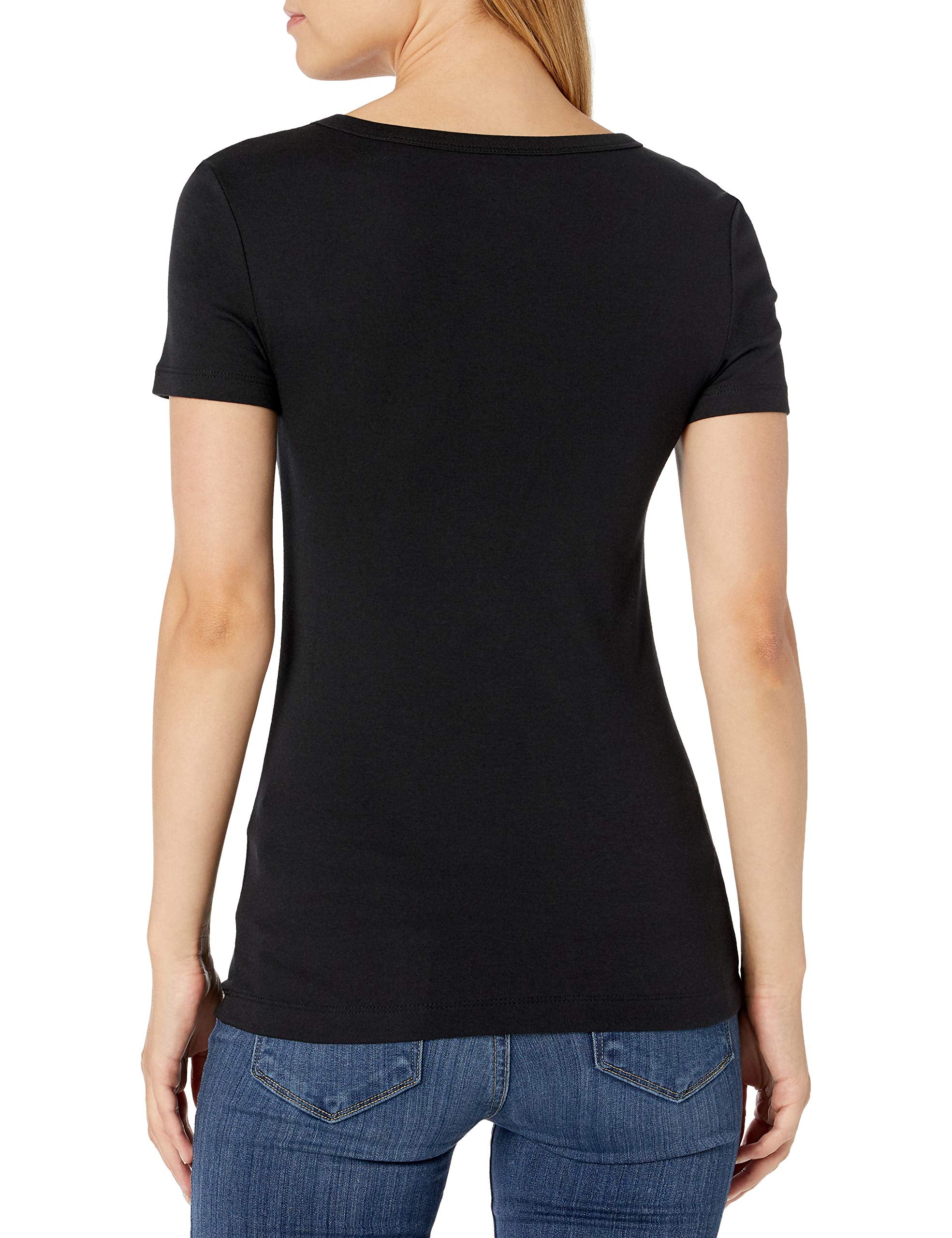 Amazon Essentials Women's Slim-Fit Short-Sleeve Crewneck T-Shirt, Pack of 2, Black/White, Small