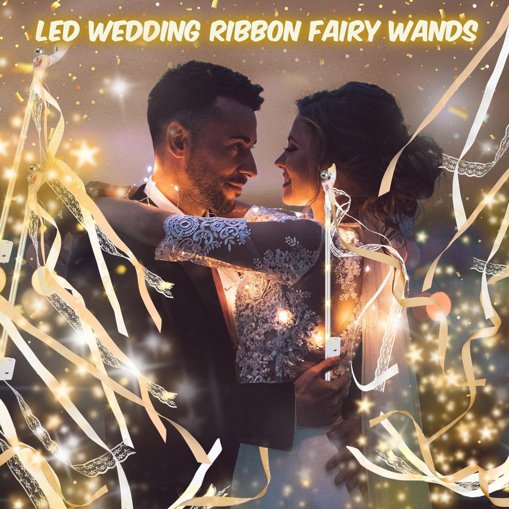 HONLYNE 100 PCS Wedding Wands with Lights,Fairy Wands, LED Silk Fairy Wand with Bells for Wedding Send Off, New Year, Raves, Concert, Birthday