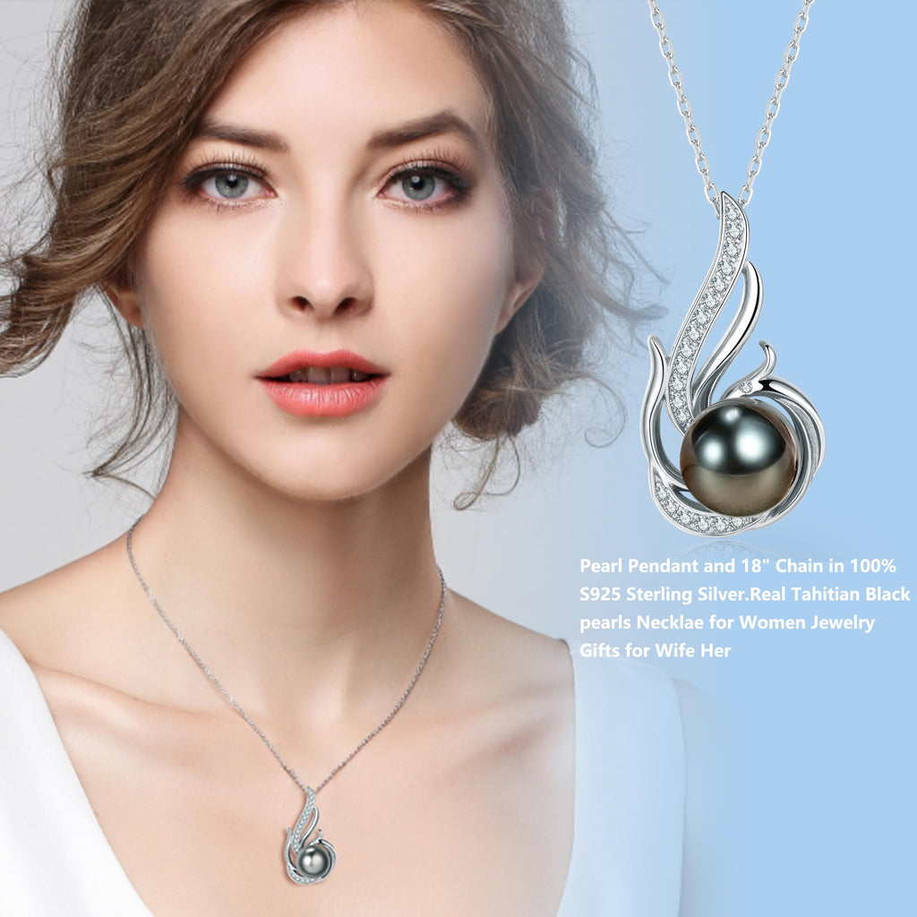 Tahitian Black Pearl Necklaces for Women-Pearl Phoenix Pendant-Christmas Mothers Day Valentine's Day Gifts Wife Mom Grandma Girlfriend Daughter Her Best Friend Birthday Anniversary Fine Jewelry