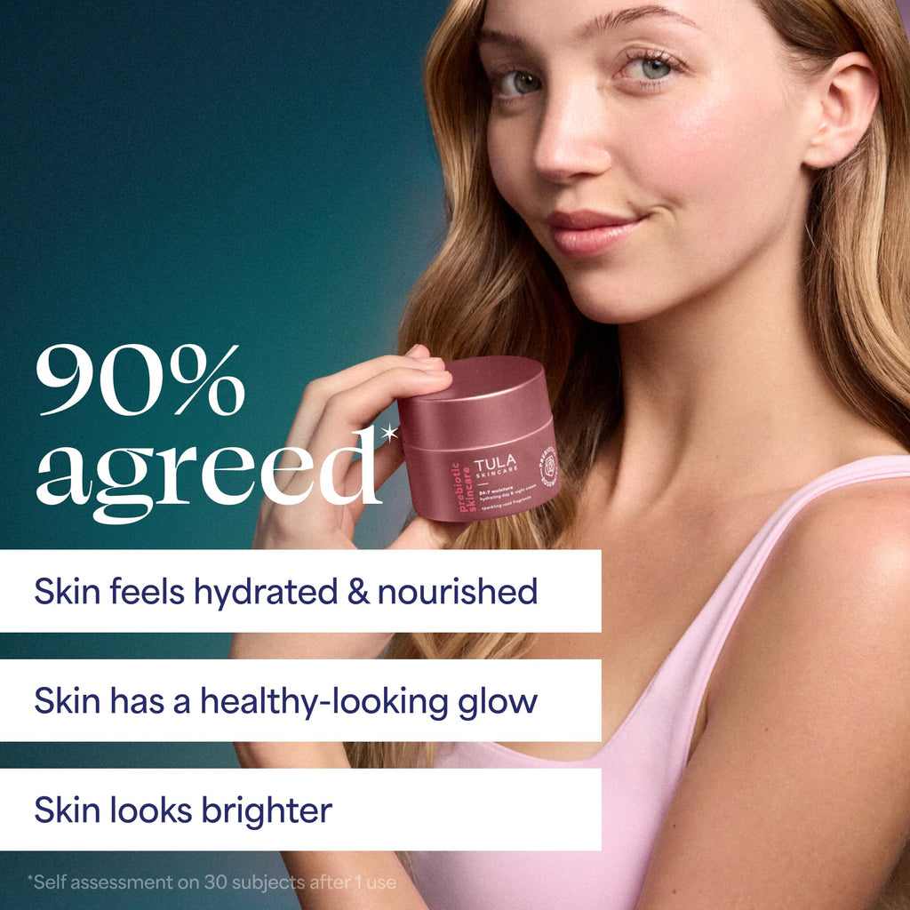 TULA Skin Care 24-7 Hydrating Day & Night Cream, Sparkling Rosé - Anti-Aging Moisturizer for Face, Contains Watermelon & Blueberry Extract, 1.5 OZ