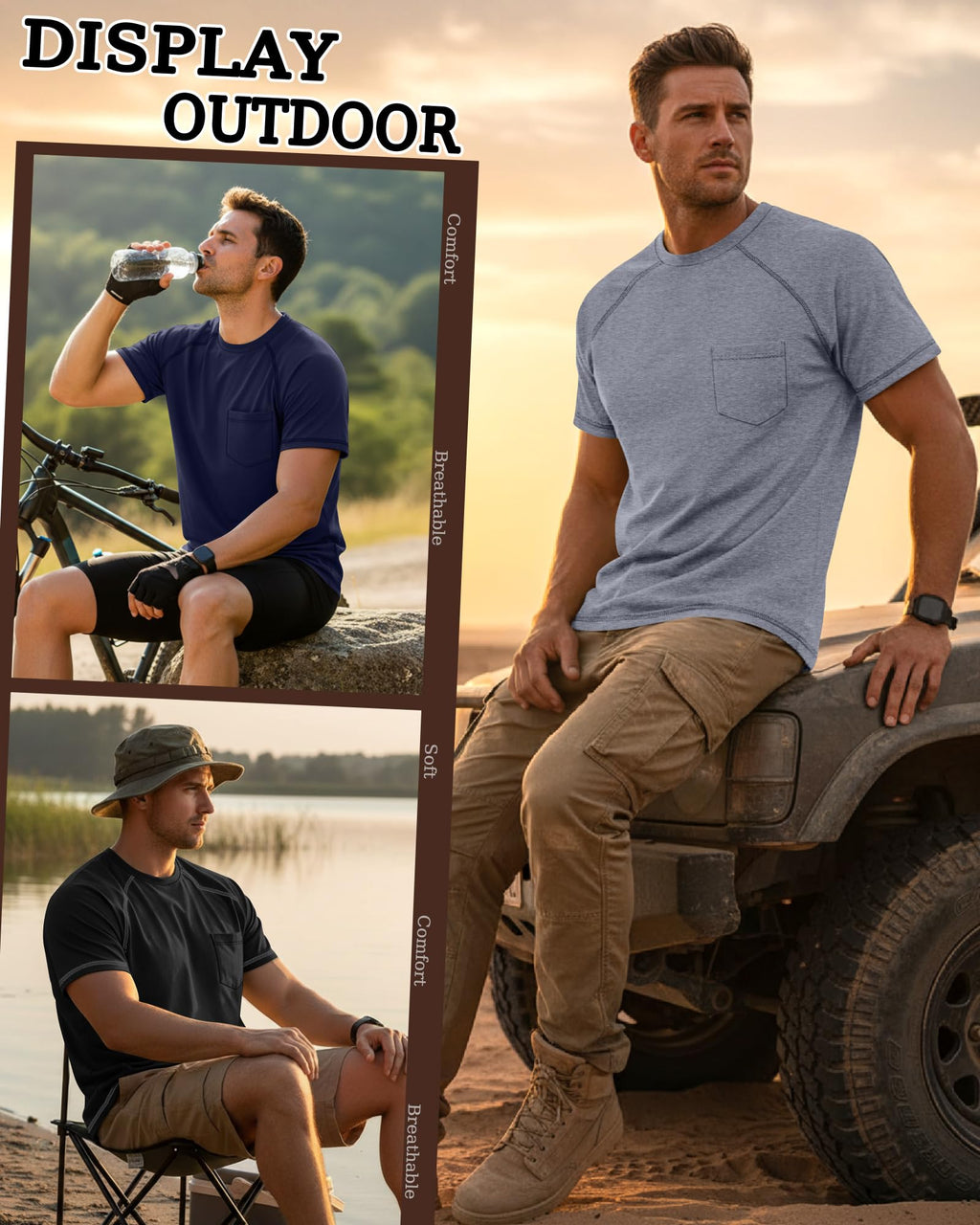 Neer 3 Pack Big and Tall Shirts for Men with Pocket XL-5XL Plus Size Crew Neck Raglan Short Sleeve Summer Casual T Shirts Tee(Black, Light Gray, Navy Blue,4X-Large)
