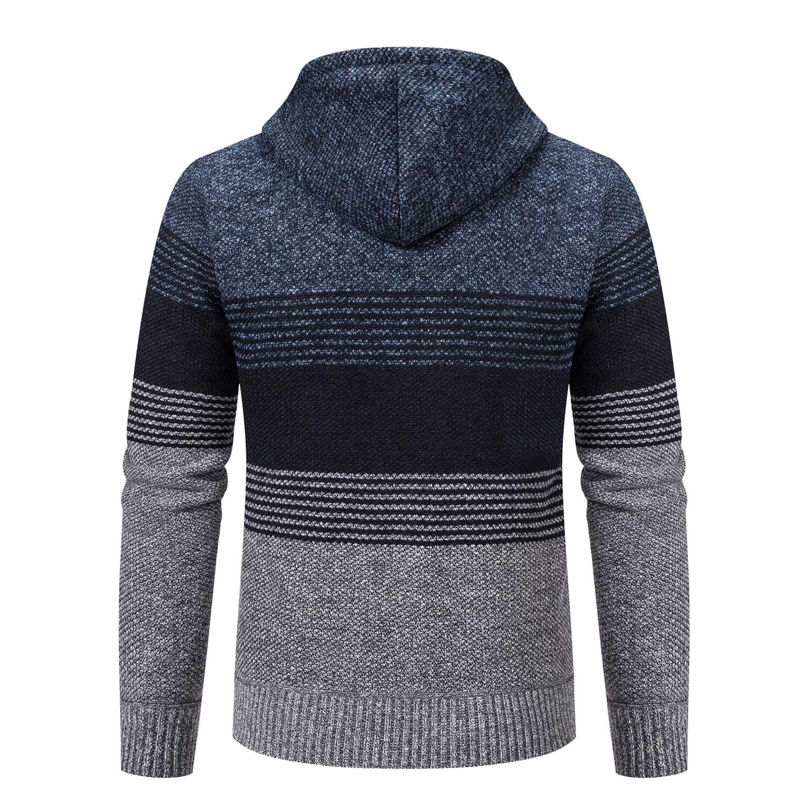Mylldey Mens Hoodies Knit Sweater, Full Zip Fleece Lined Cardigan Sweaters Casual Regular Fit Knit Hooded Men Sweater Jacket(Blue, S)
