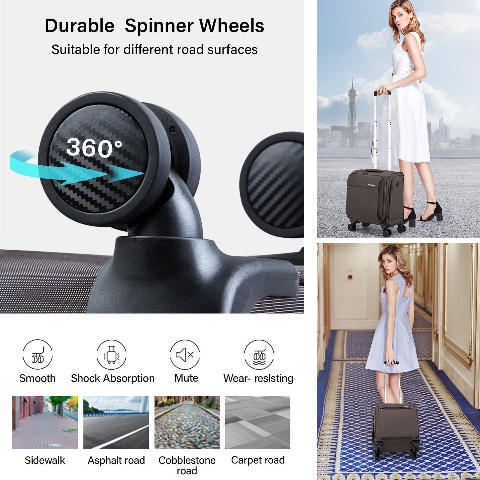 Hanke 16 Inch Underseat Carry On Luggage with Wheels Small Suitcase Softside Luggage Bags for Travel Lightweight Suitcases with Wheels Travel Luggage Personal Item for Men and Women.(Coffee)
