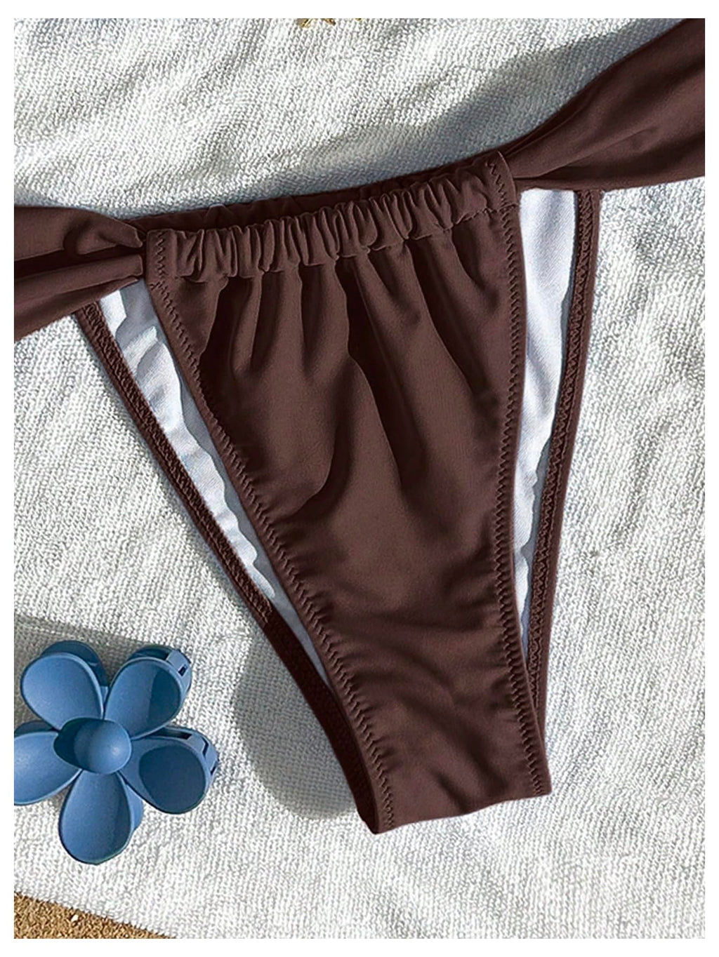 SOLY HUX Women's Halter String Bikini Sets High Cut Cheeky Thong Sexy Two Piece Swimsuits Bathing Suit Coffee Brown Small