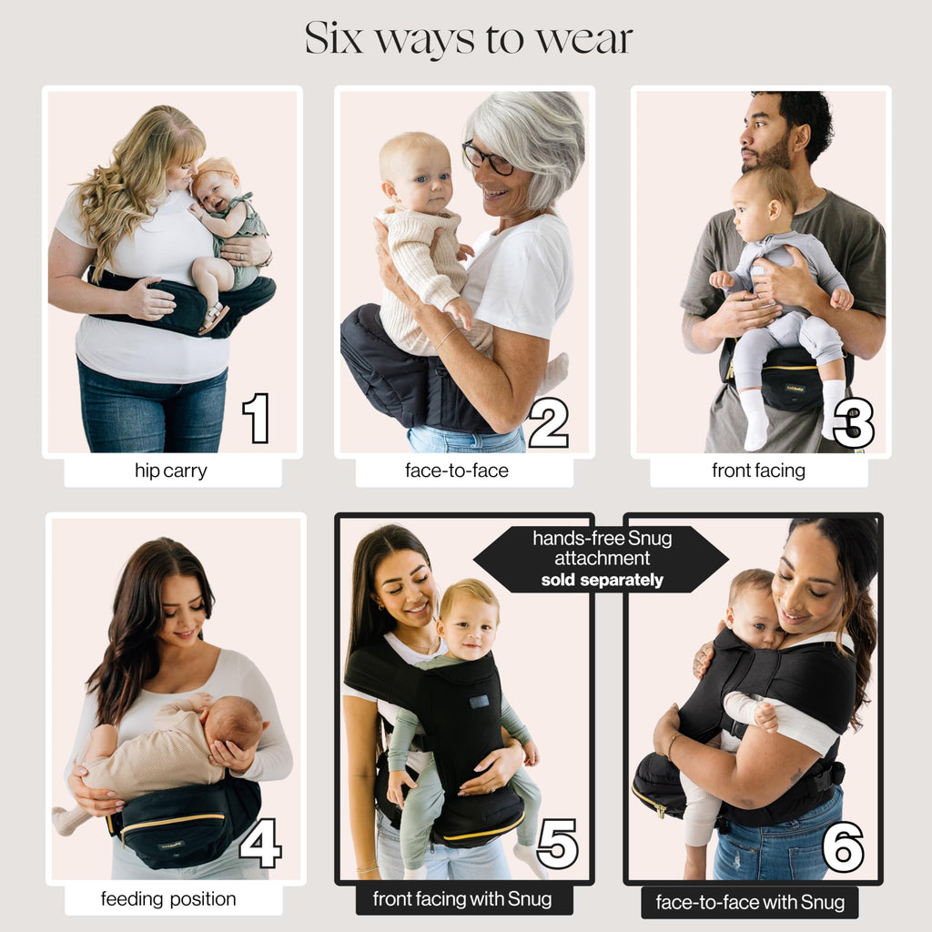 Tushbaby Original Hip Seat Baby Carrier for Babies & Toddlers up to 45 lbs, Safety Certified, Lightweight No-Foam Design with Storage & Nursing Support, Grey