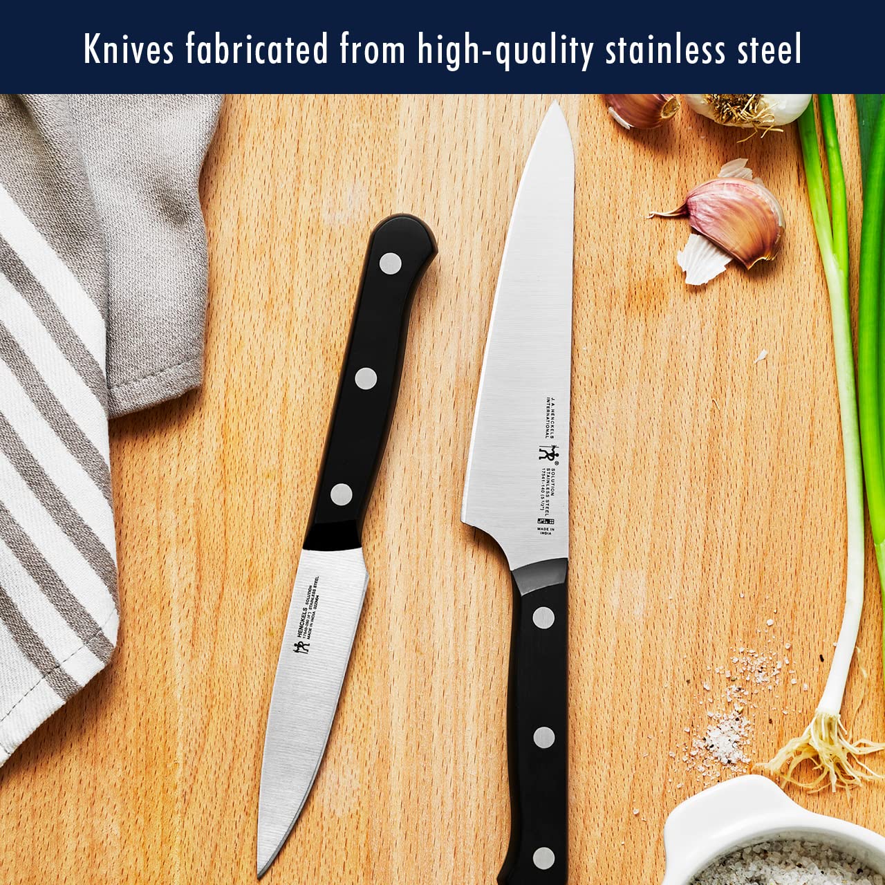 HENCKELS Solution Razor-Sharp 10-pc Knife Set, Chef Knife, Bread Knife, German Engineered Informed by 100+ Years of Mastery, Black/Stainless Steel