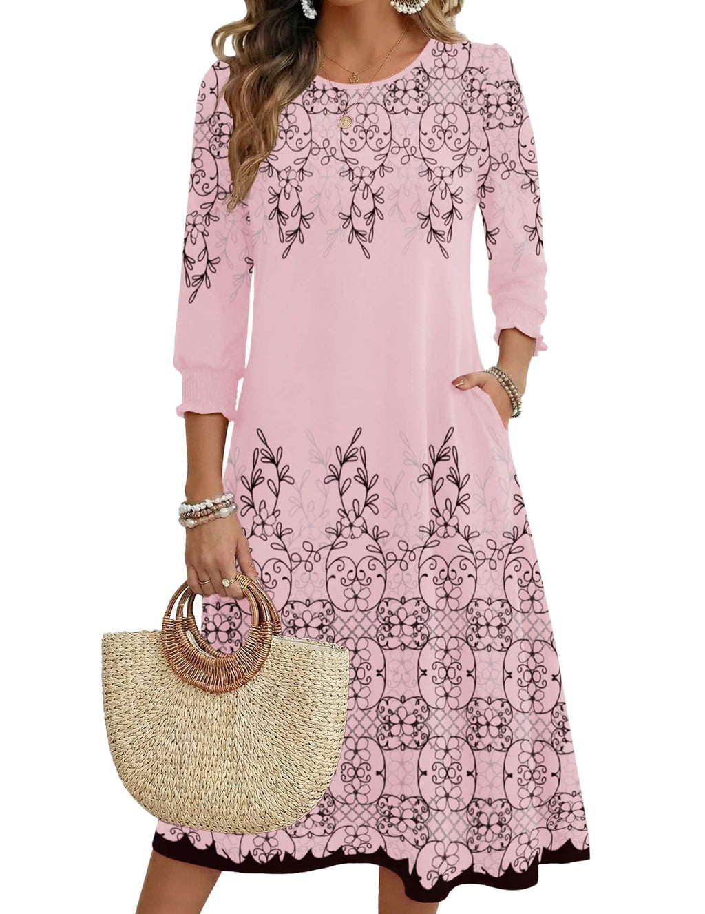 Zeagoo Casual Dresses for Women 2026 Plus Size Summer Womens Dresses Floral Dress with Pockets 3/4 Sleeve Dress Floral-589 XXL