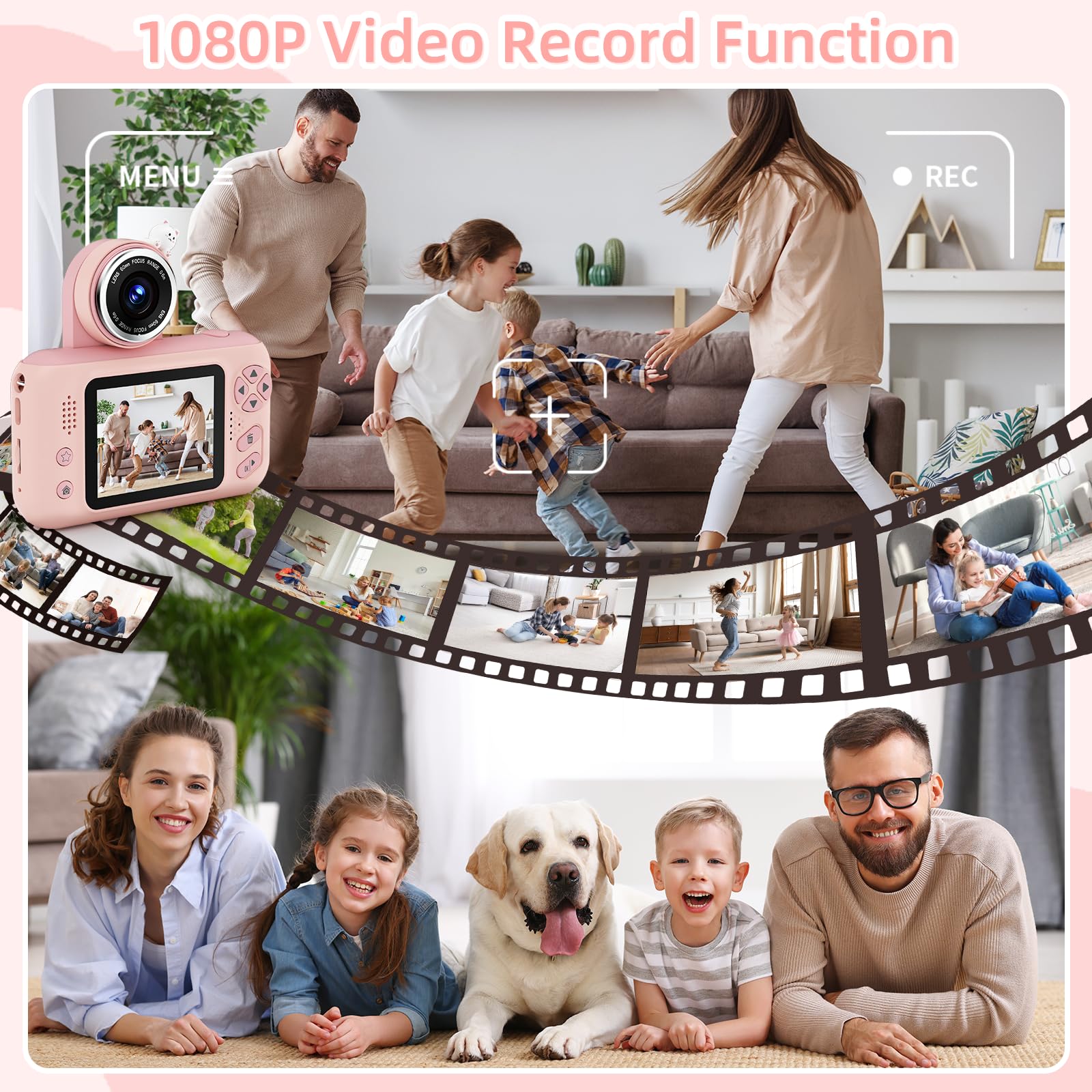 Makolle Upgrade Kids Selfie Camera,Chritmas Birthday Gift for 3-9 Years Old Girls,Portable Toy for 3 4 5 6 7 8 9 Year Children,Toddler 1080HD Digital Video Camcorder Camera with 32G SD Card Pink