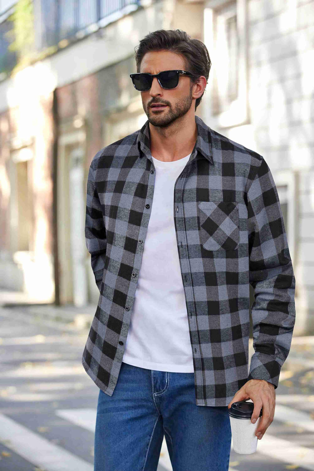 COOFANDY Men's Flannel Shirts Long Sleeve Lightweight Plaid Shirt Flannel Causal Shirts for Men