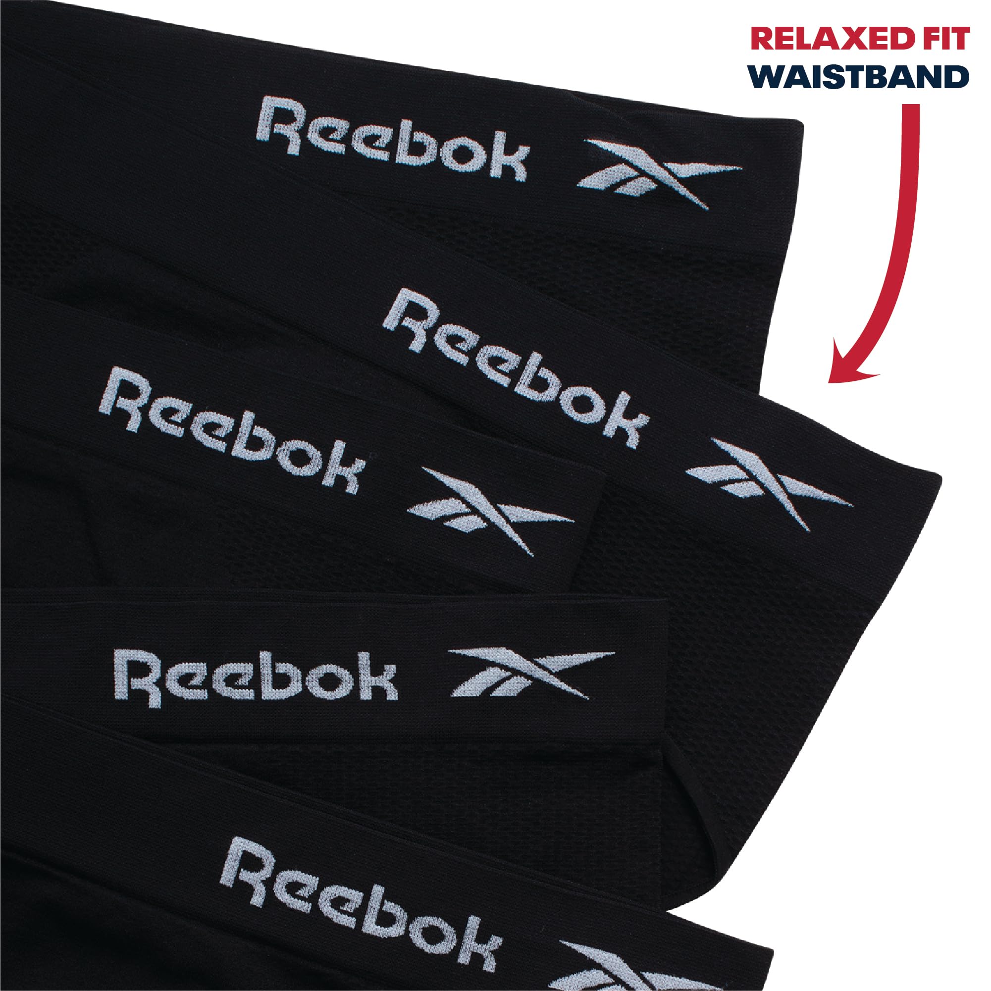 Reebok Hipster Panties for Women - 5 Pack Stretch Performance Seamless Underwear with Relaxed Tag-Free Waistband (S-XL), Size Medium, All Black
