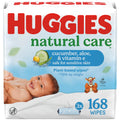 Huggies Natural Care Cucumber, Aloe and Vitamin E Baby Wipes, Hypoallergenic, Scented, 3 Flip-Top Packs (168 Wipes Total), Packaging May Vary