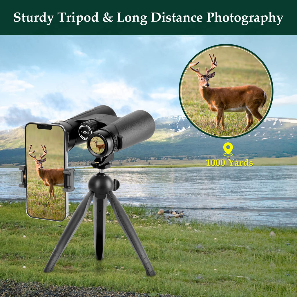 Adorrgon 12x42 High Powered Binoculars for Adults, Phone Adapter and Tripod