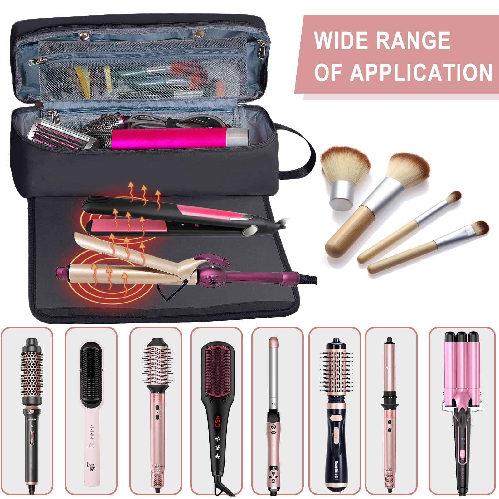 FAMOPLAY Hair Tools Travel Bag with Heat Resistant Mat Hair Styling Accessories Storage Case for Hair Dryer Flat Iron Straightener Curling Iron Haircare Accessories Travel Essentials for Women