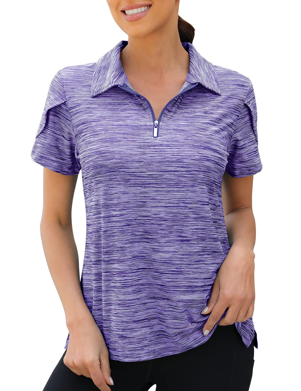 Viracy Golf Shirts for Women Overlap Sleeve 1/4 Zip Up Quick Dry Golf Tops