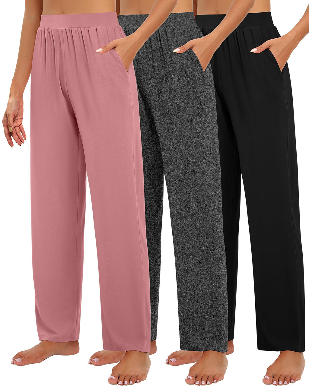 Huukeay 3 Pack Women's Lounge Pants Cozy Sweatpants,Small,Black, Dark Gray, Pink