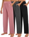 Huukeay 3 Pack Women's Lounge Pants Cozy Sweatpants,Small,Black, Dark Gray, Pink