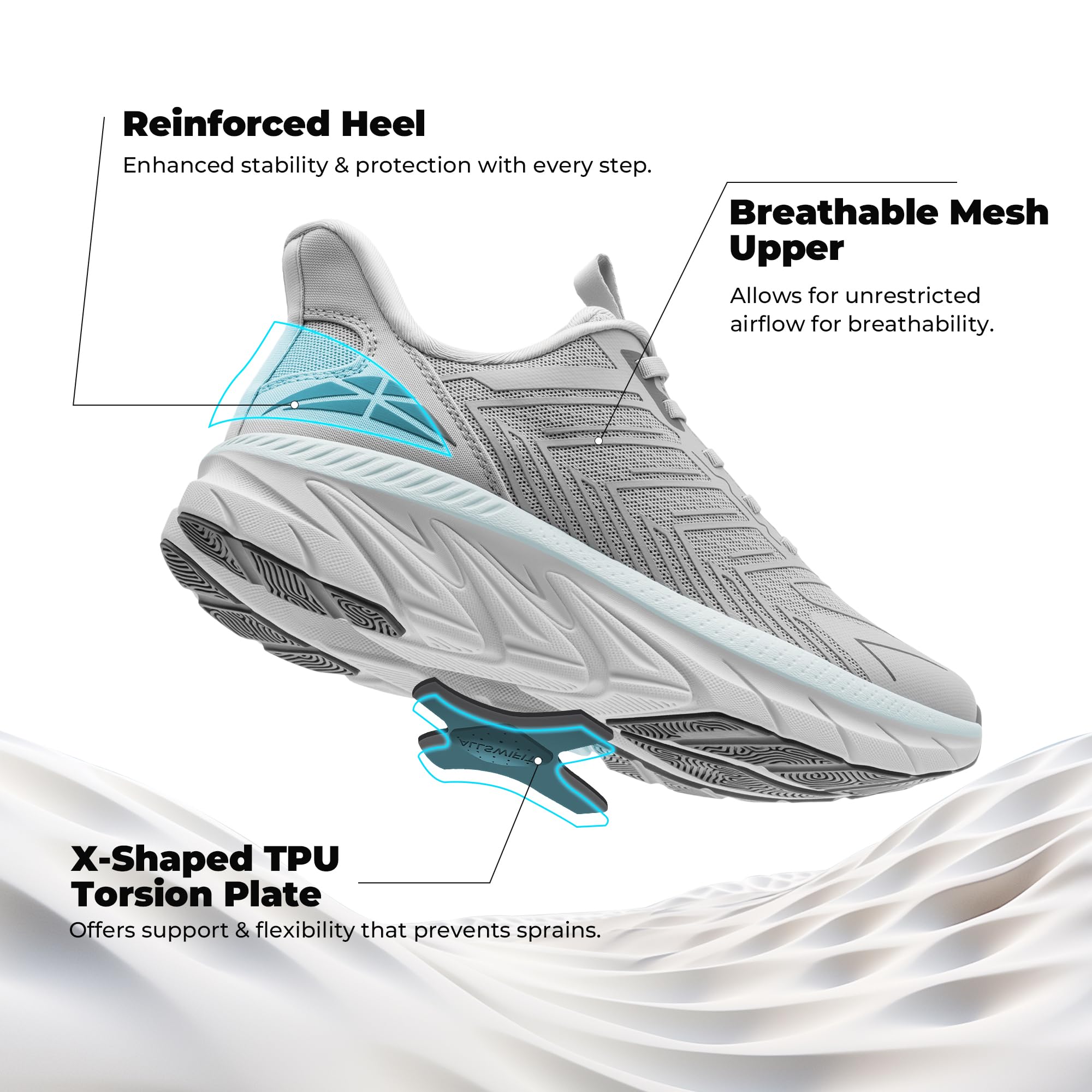 ALLSWIFIT Women's Slip On Walking Shoes Running Comfortable Tennis Breathable Non Slip Athletic Gym Workout Cross Training Fashion Sneakers,Size 8,Grey,SARR034W