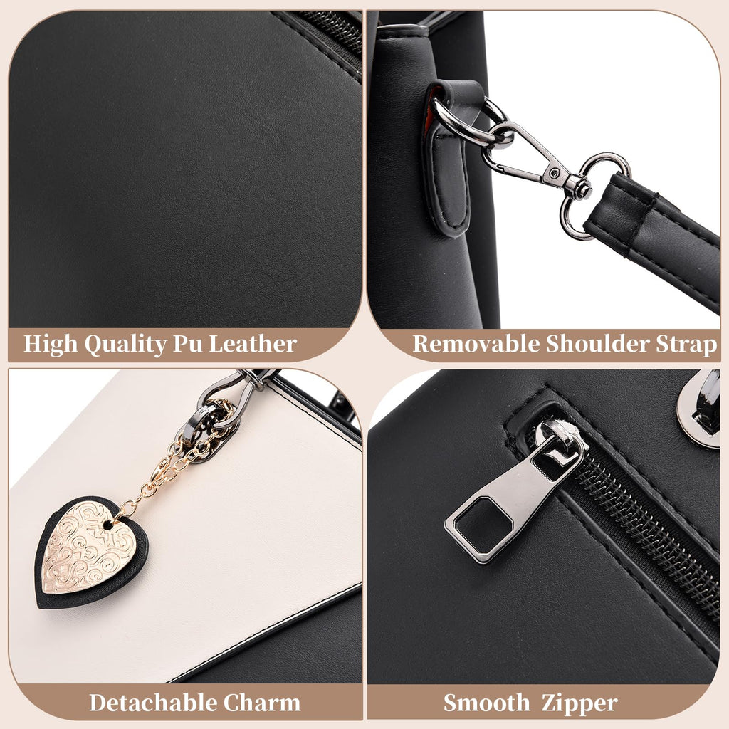 I IHAYNER Women PU Leather Purses and Handbags Top Handle Satchel Tote Shoulder Crossbody Initial Handbag for Ladies Black-S