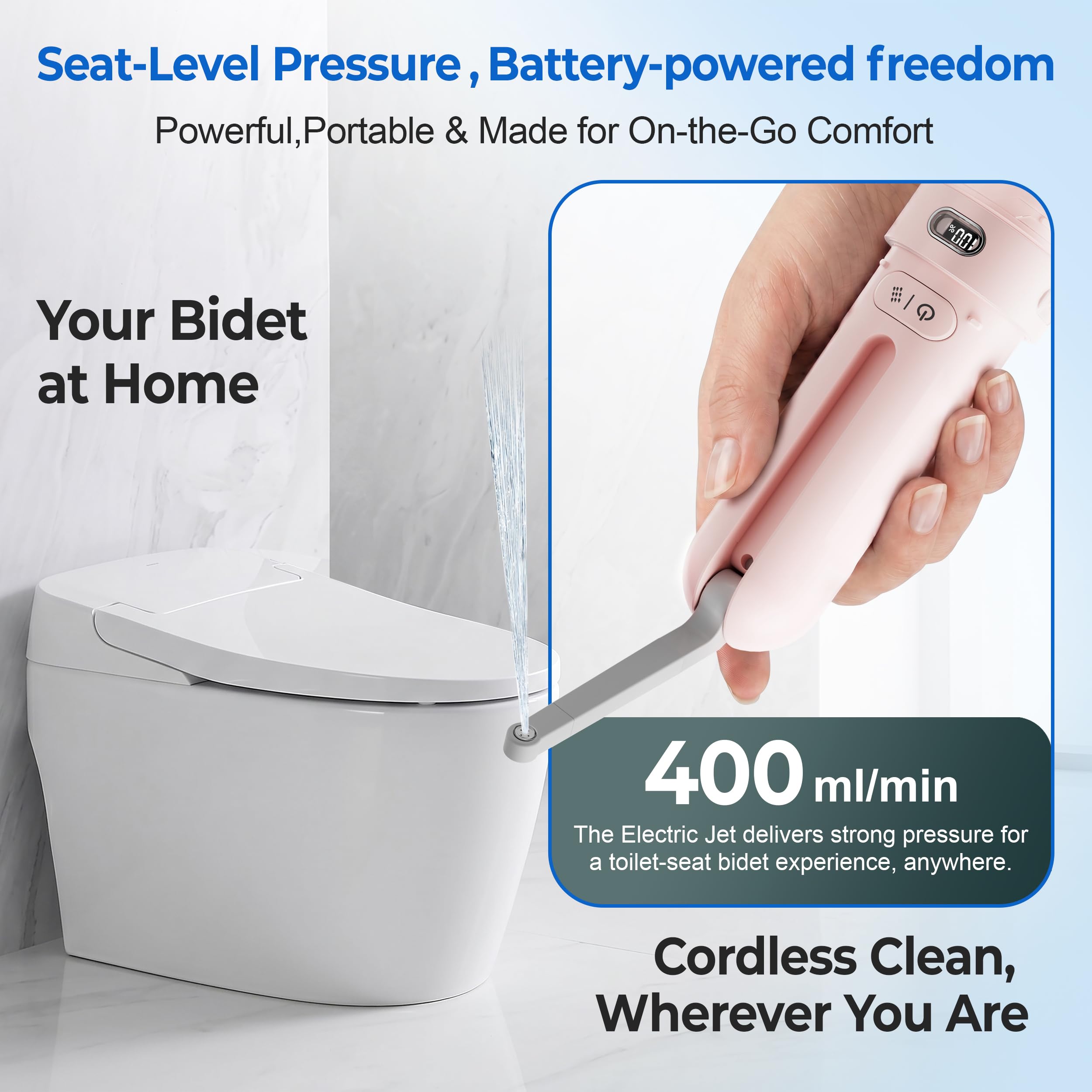 WeWi HLTH Electric Portable Bidet – Rechargeable Travel Bidet for Women Postpartum Care & Personal Hygiene | with 3 Pressure Modes for Home Travel & Camping (Pink)