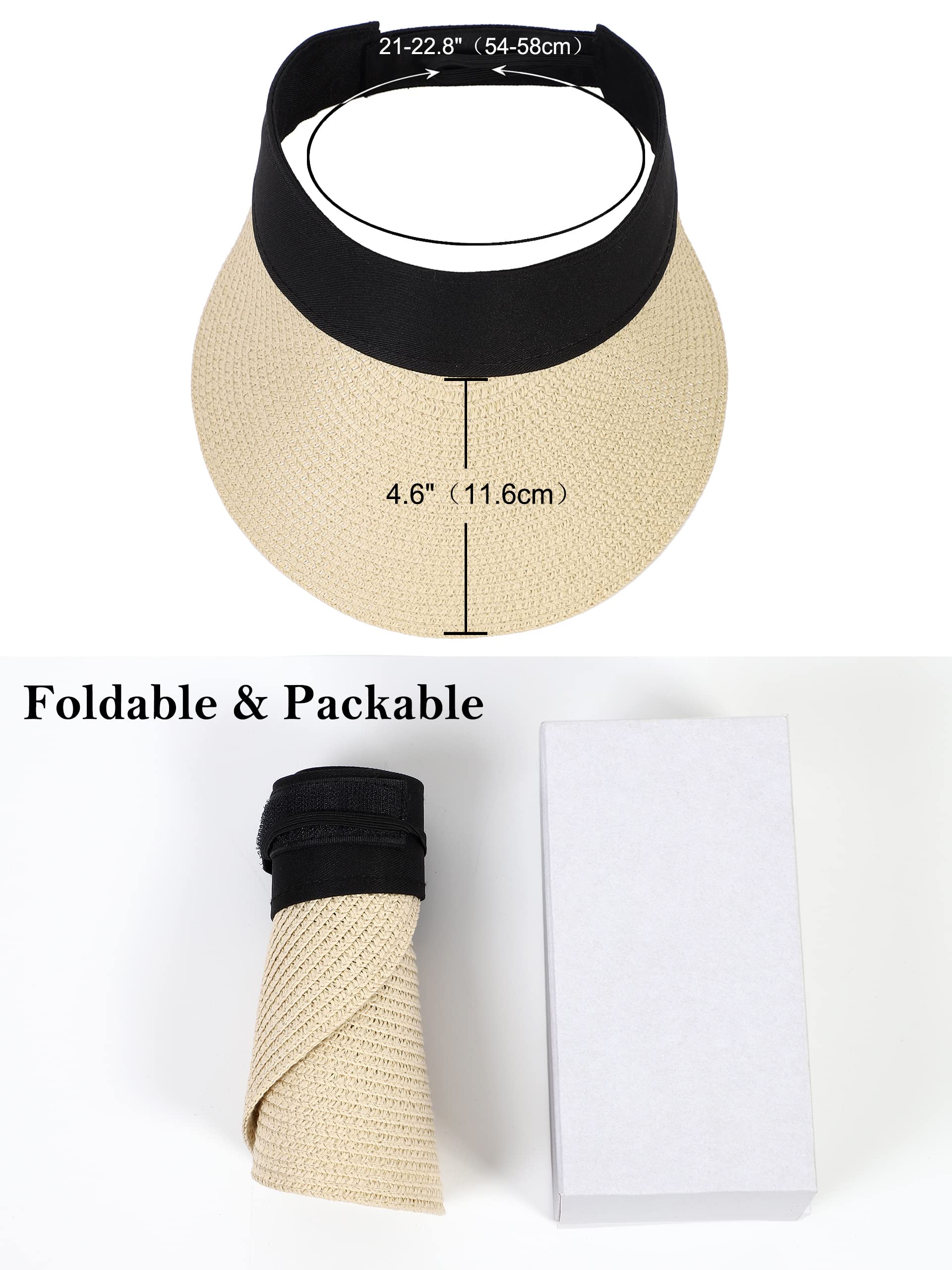Women Wide Brim Straw Visor Sun Hat UV Protection Packable Beach Cap for Summer UPF 50+(Beige)