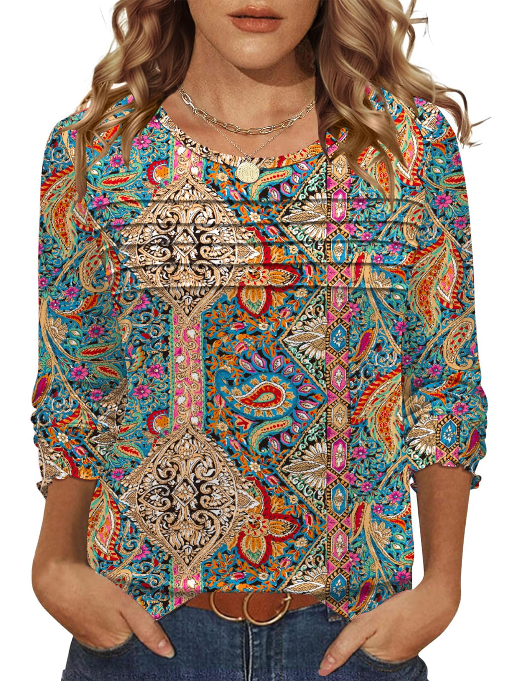 LOMON Womens Long Sleeve Boho Tops Dressy Casual Fall Women's Tunics Tops Flowy Summer Shirts Travel Clothes Women S Multicolor