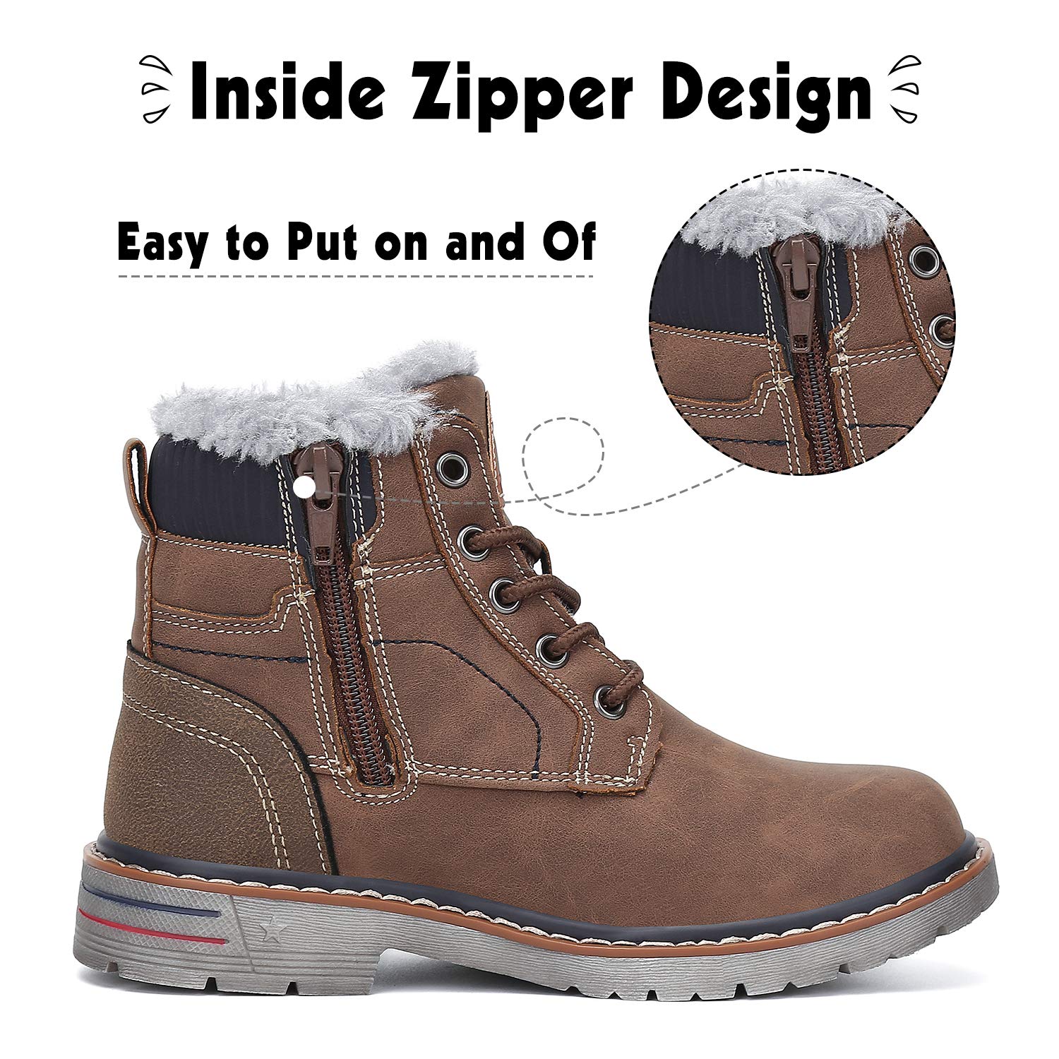 Mishansha Boy's Girl's Winter Snow Boots Waterproof Kids Hiking Boots Cold Weather Outdoor Fur Lined Warm Walking Boot Shoes Brown 7.5 Toddler