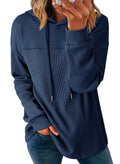 Dokotoo Sweatshirt for Women Trendy Waffle Knit Tops Casual Cute Solid Long Sleeve Women's Fashion Hoodies & Sweatshirts Fall 2025 Lightweight Drawstring Hoodie Dark Blue Large