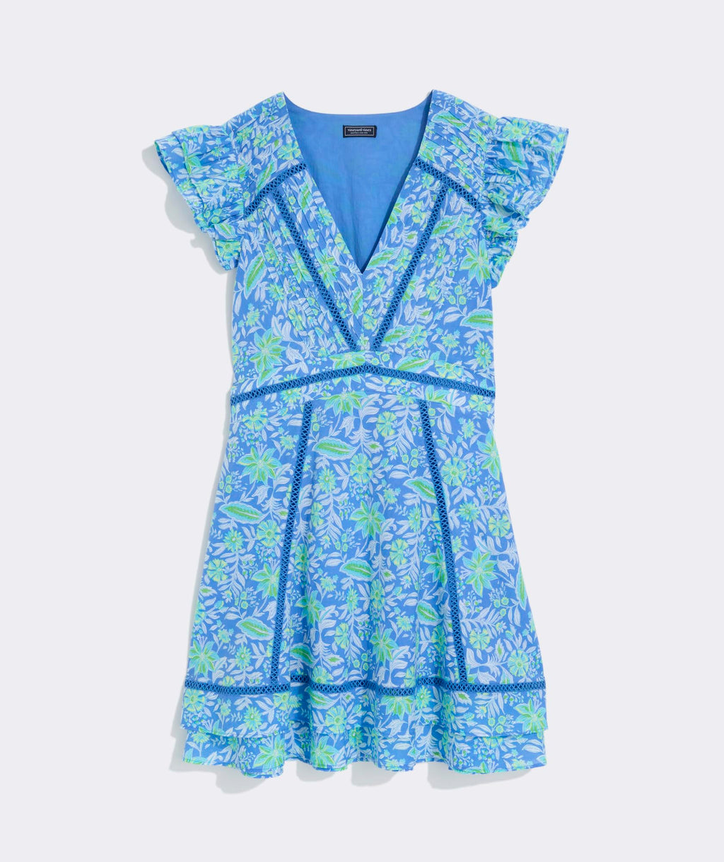vineyard vines Nora Pintuck Dress, Blue Bayley Block, S