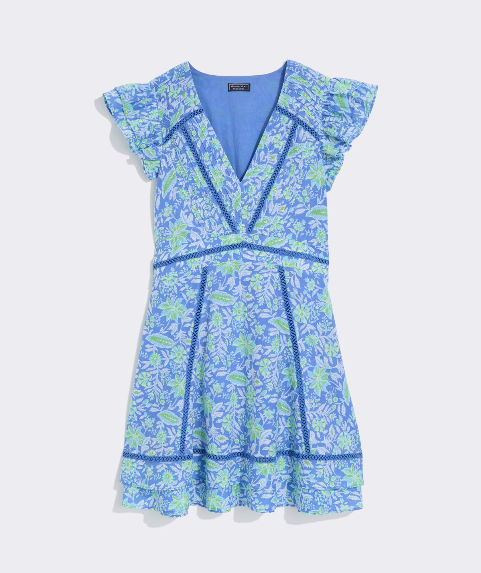 vineyard vines Nora Pintuck Dress, Blue Bayley Block, S